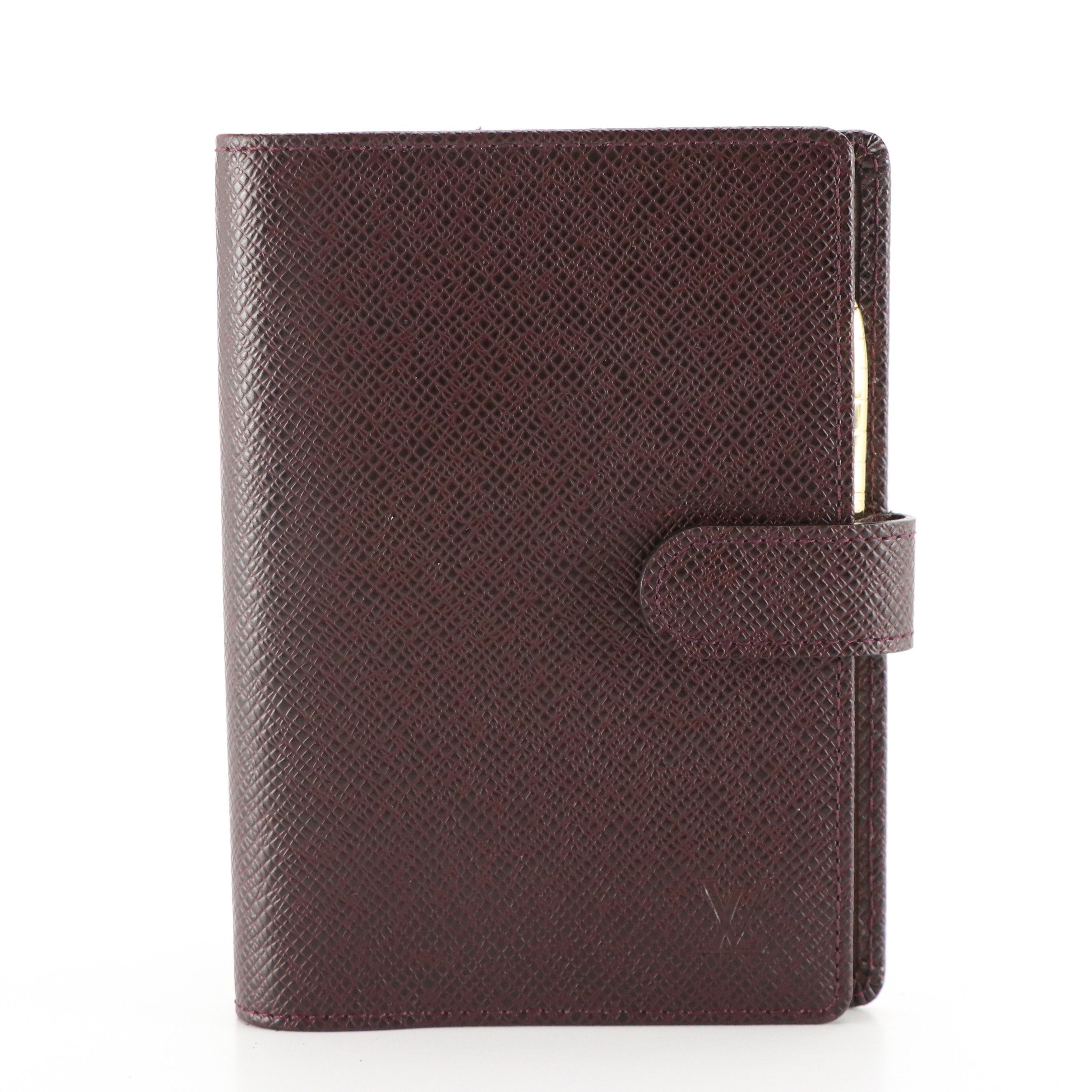 Louis Vuitton Small Ring Agenda Cover in Bordeaux Taïga Leather w/ Accessories