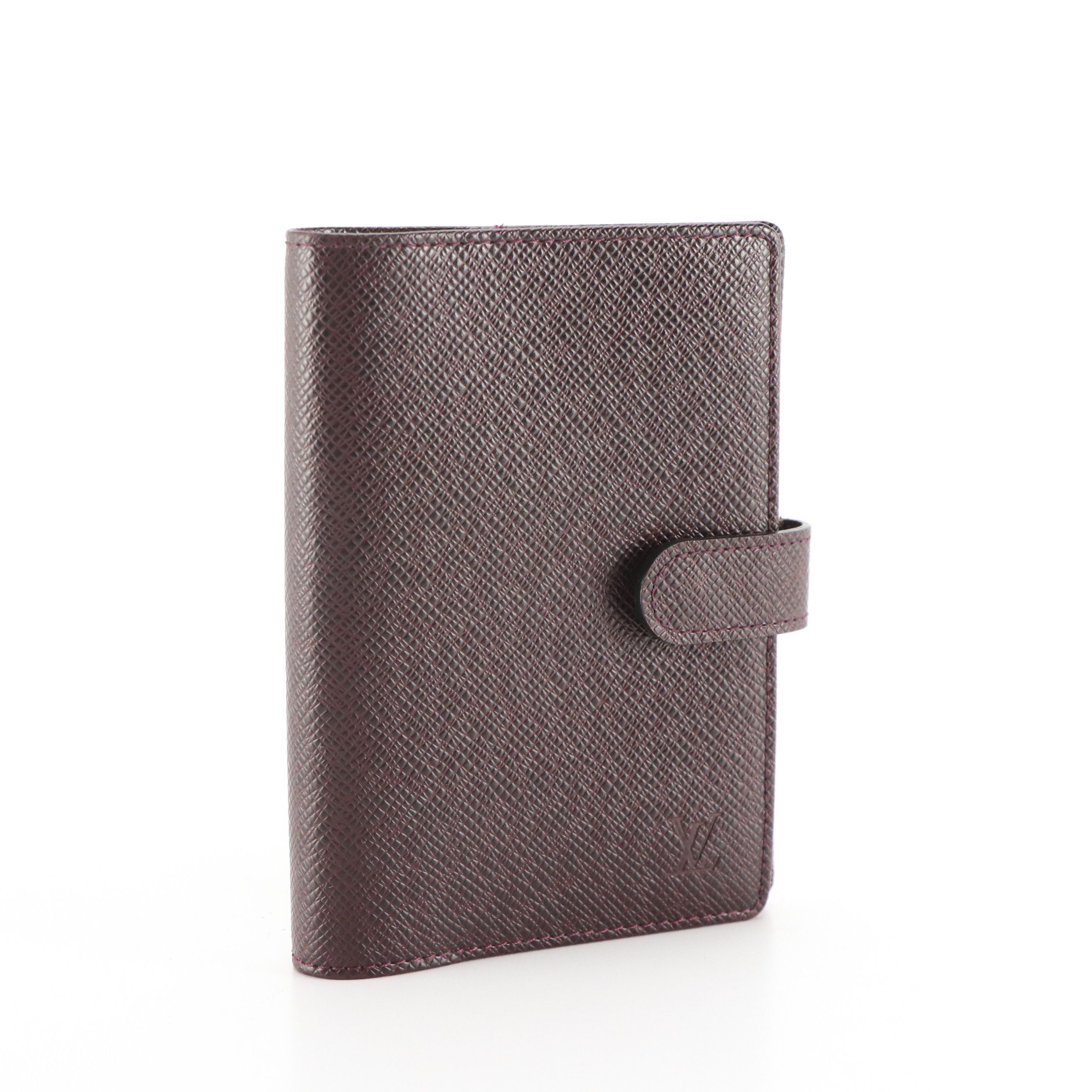 Louis Vuitton Small Ring Agenda Cover in Bordeaux Taïga Leather w/ Accessories