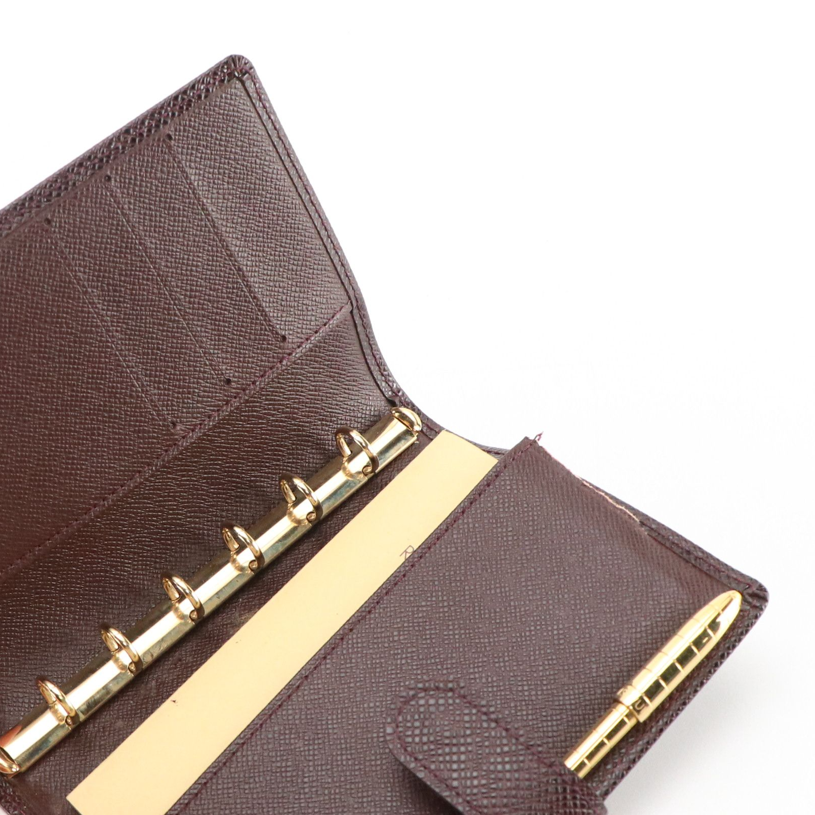 Louis Vuitton Small Ring Agenda Cover in Bordeaux Taïga Leather w/ Accessories