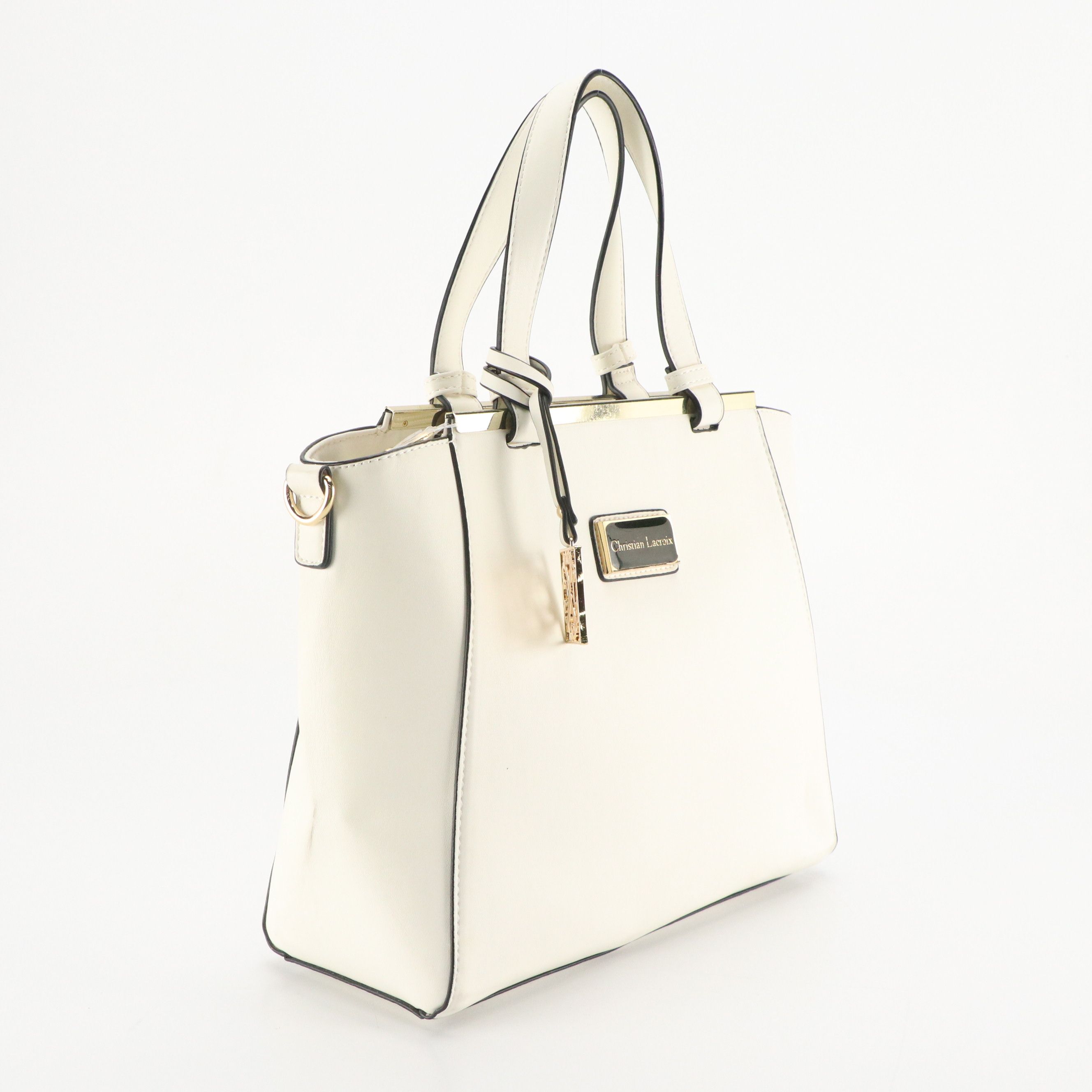 Christian Lacroix Top Handle Bag in White Faux Leather