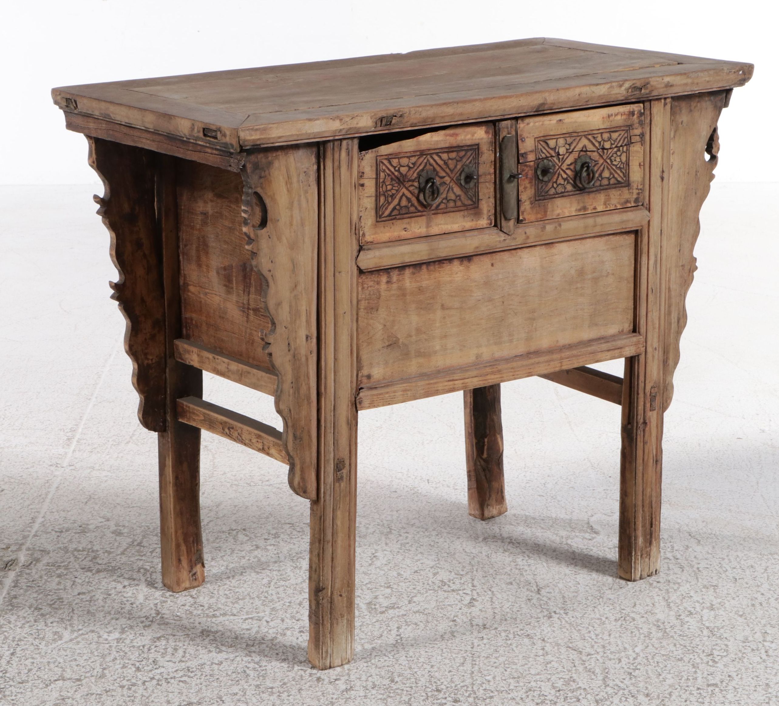 Chinese Provincial Carved Elmwood Side Table, 19th Century