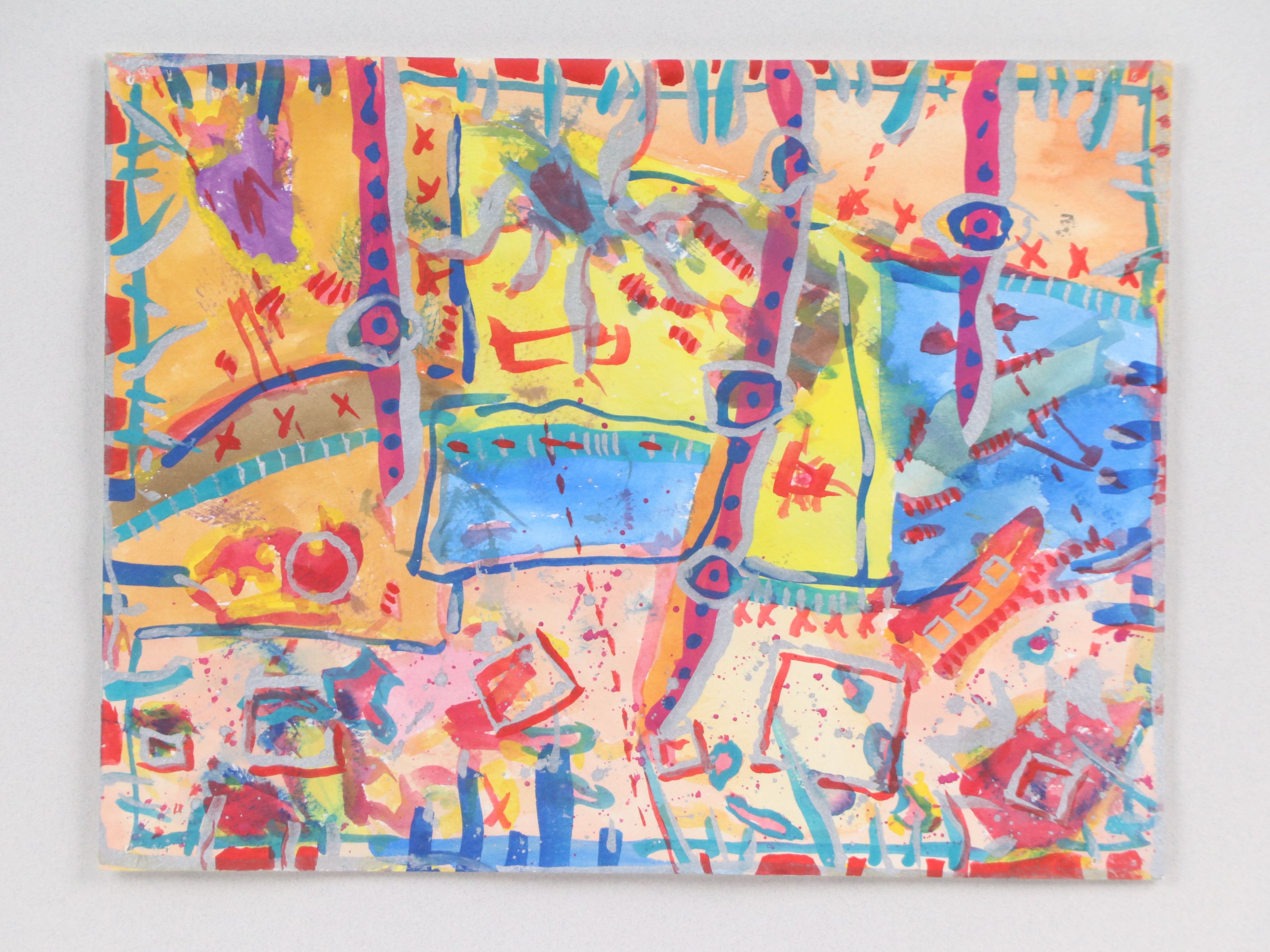 Abstract Watercolor Painting "Hidden Rooster Treasure Litterbox"