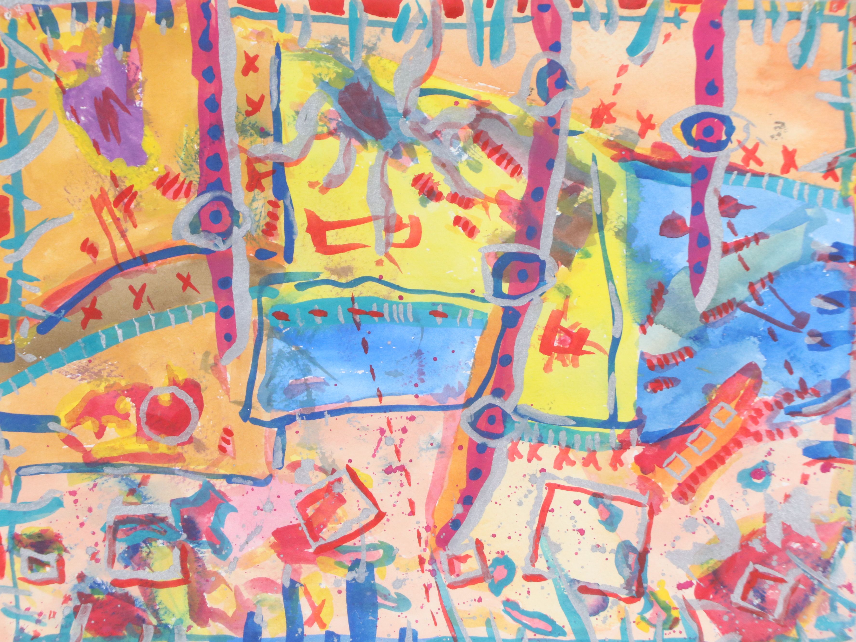 Abstract Watercolor Painting "Hidden Rooster Treasure Litterbox"