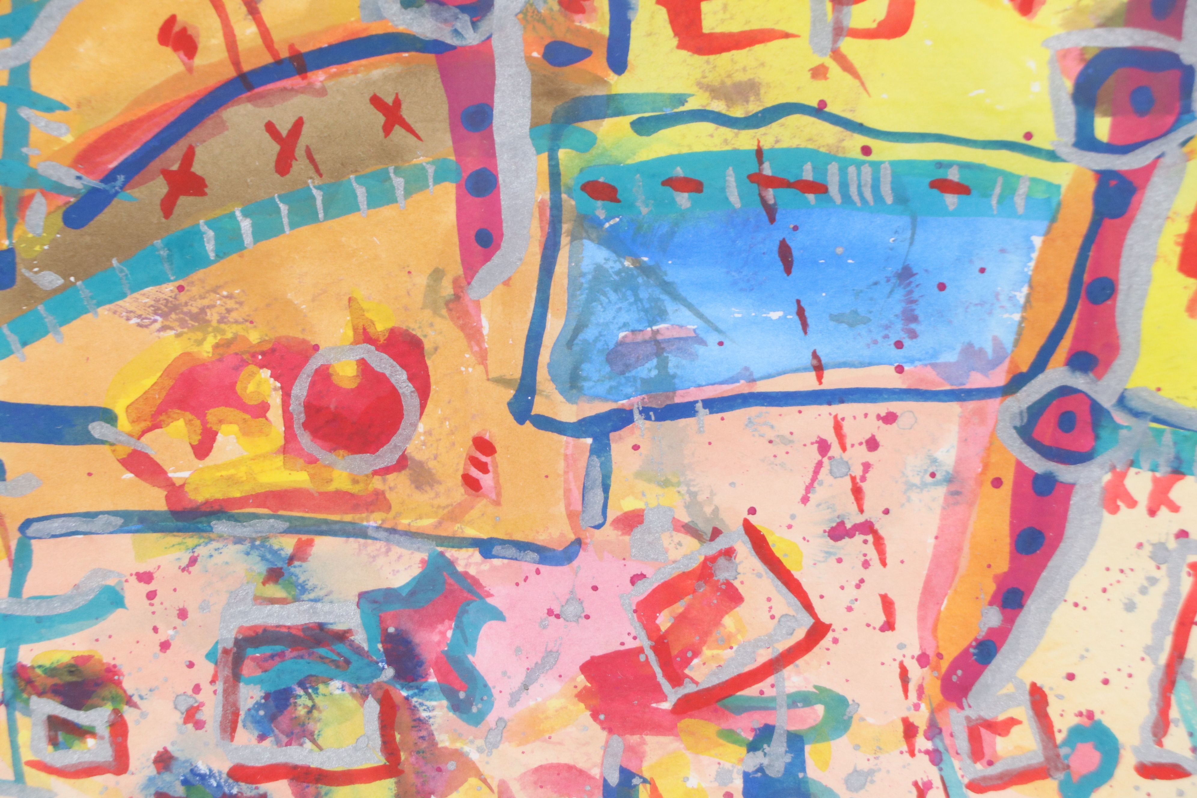 Abstract Watercolor Painting "Hidden Rooster Treasure Litterbox"