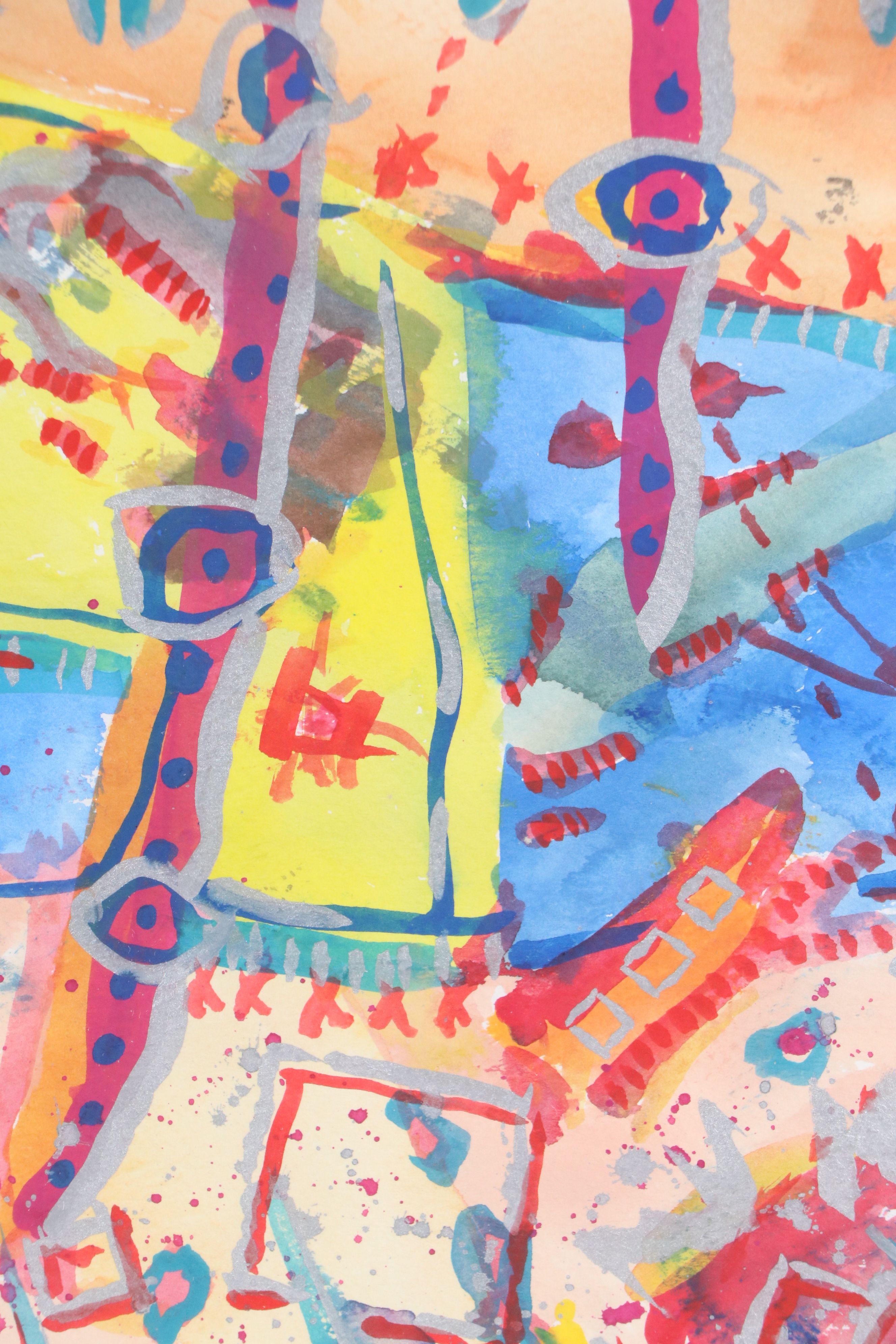 Abstract Watercolor Painting "Hidden Rooster Treasure Litterbox"