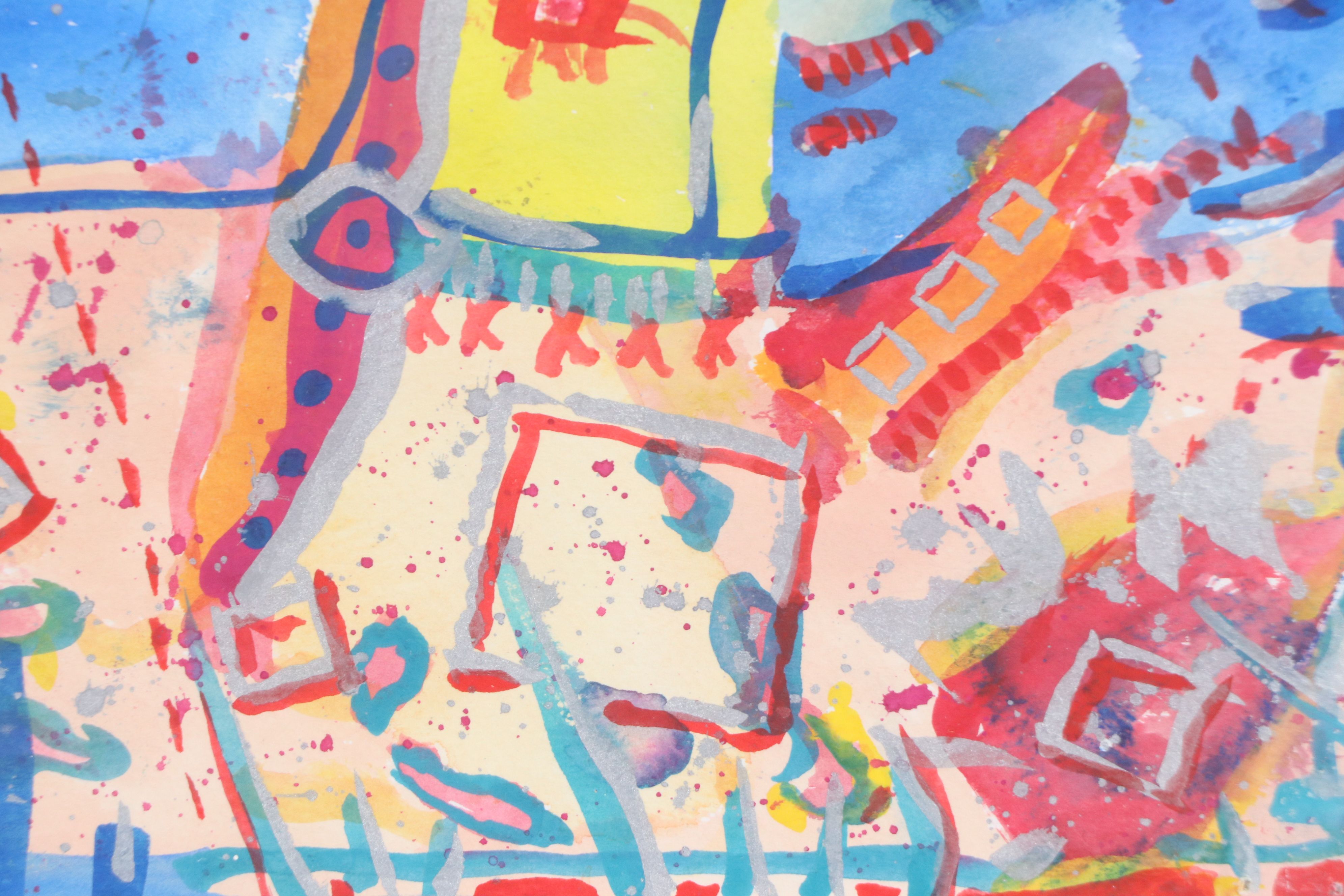 Abstract Watercolor Painting "Hidden Rooster Treasure Litterbox"