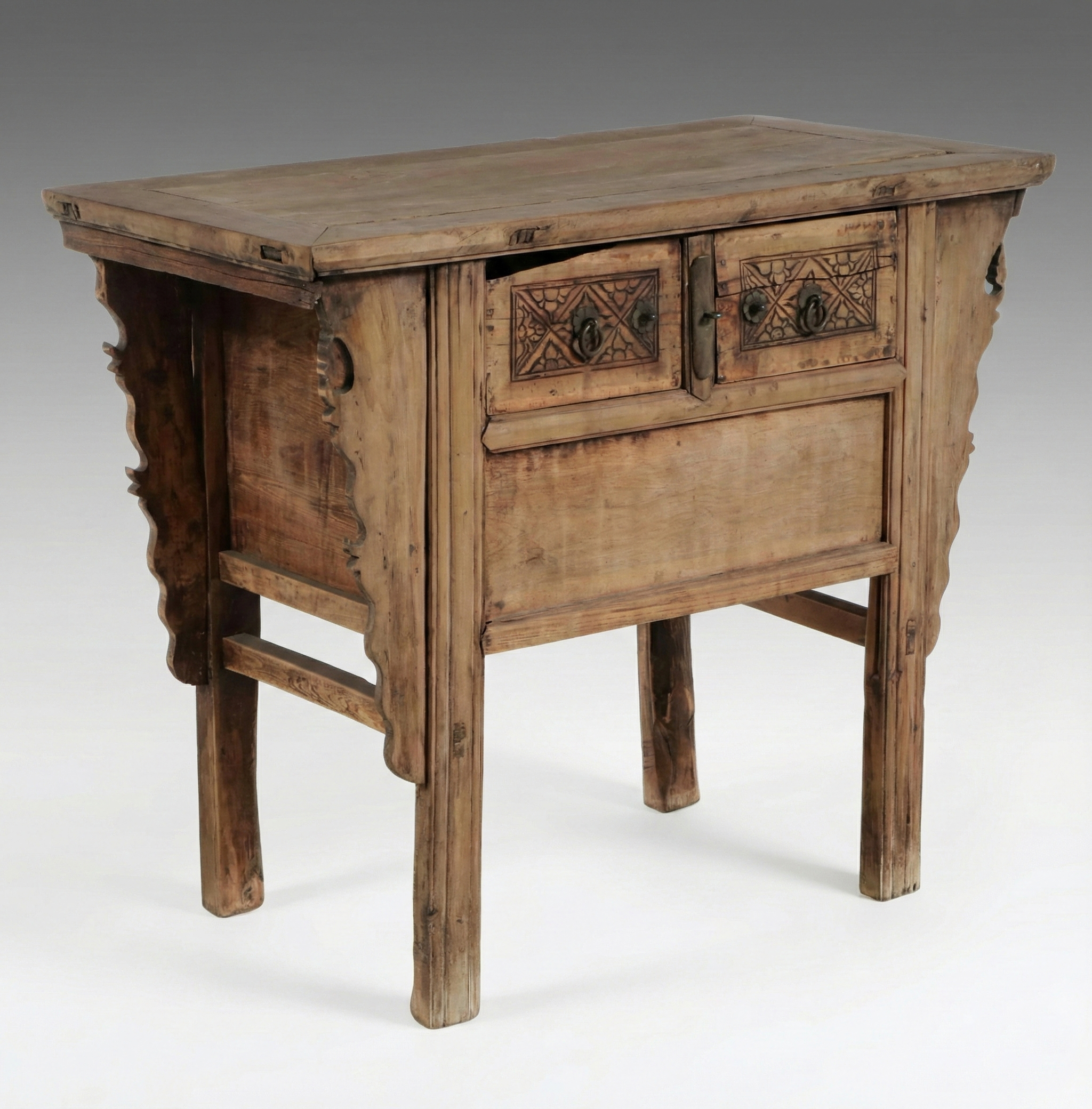 Chinese Provincial Carved Elmwood Side Table, 19th Century