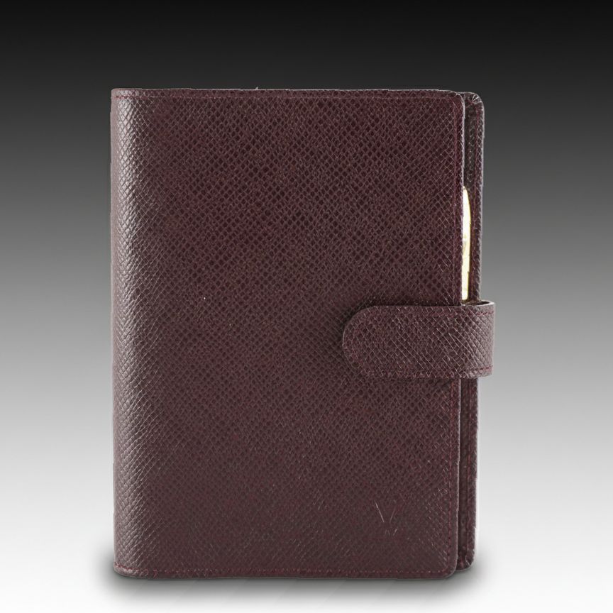 Louis Vuitton Small Ring Agenda Cover in Bordeaux Taïga Leather w/ Accessories