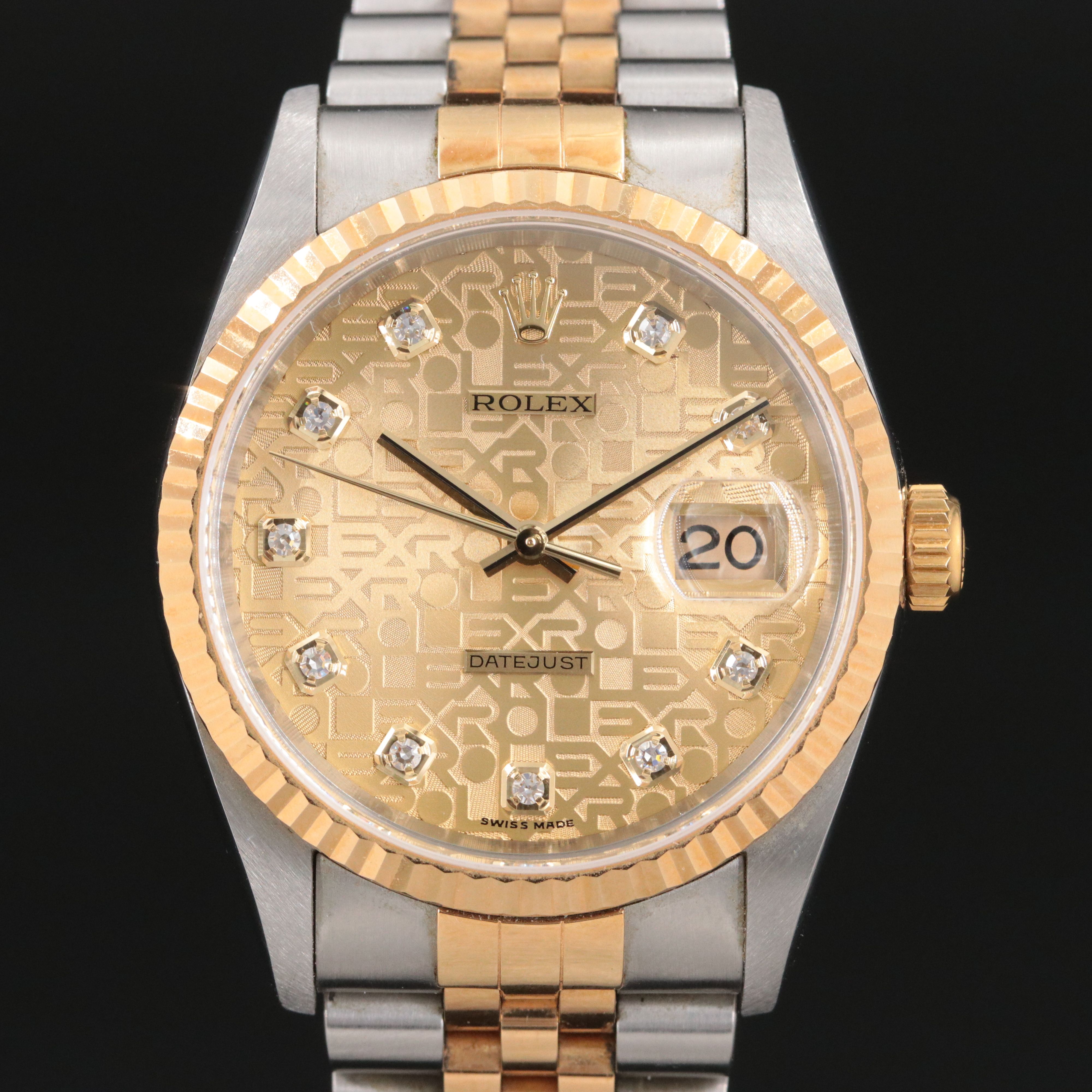 Rolex Datejust Rolesor 16233 Custom Diamond Vintage Watch c.2001
