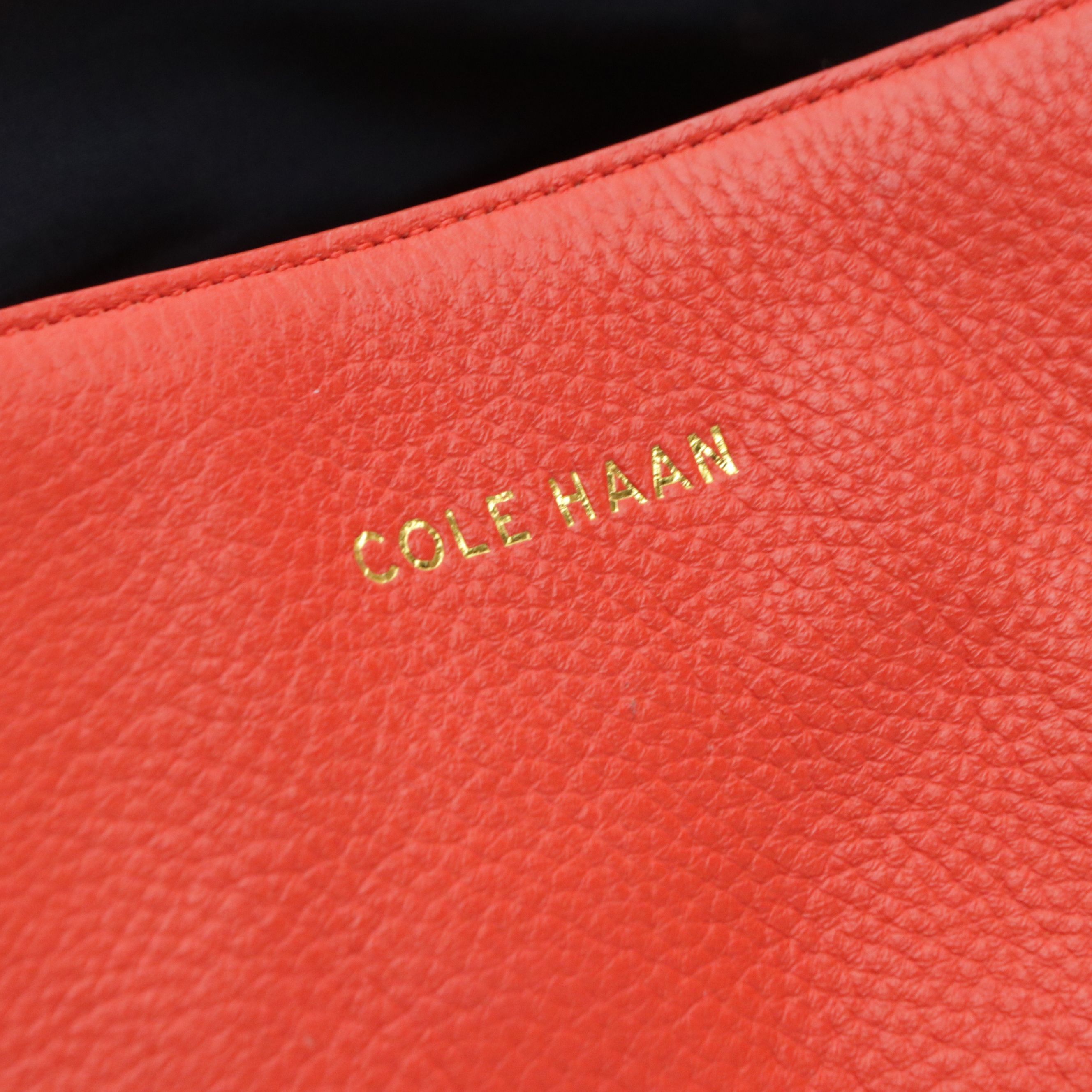 Cole Haan Woven Strap Tote Bags in Red and Navy Blue Grained Calfskin Leather