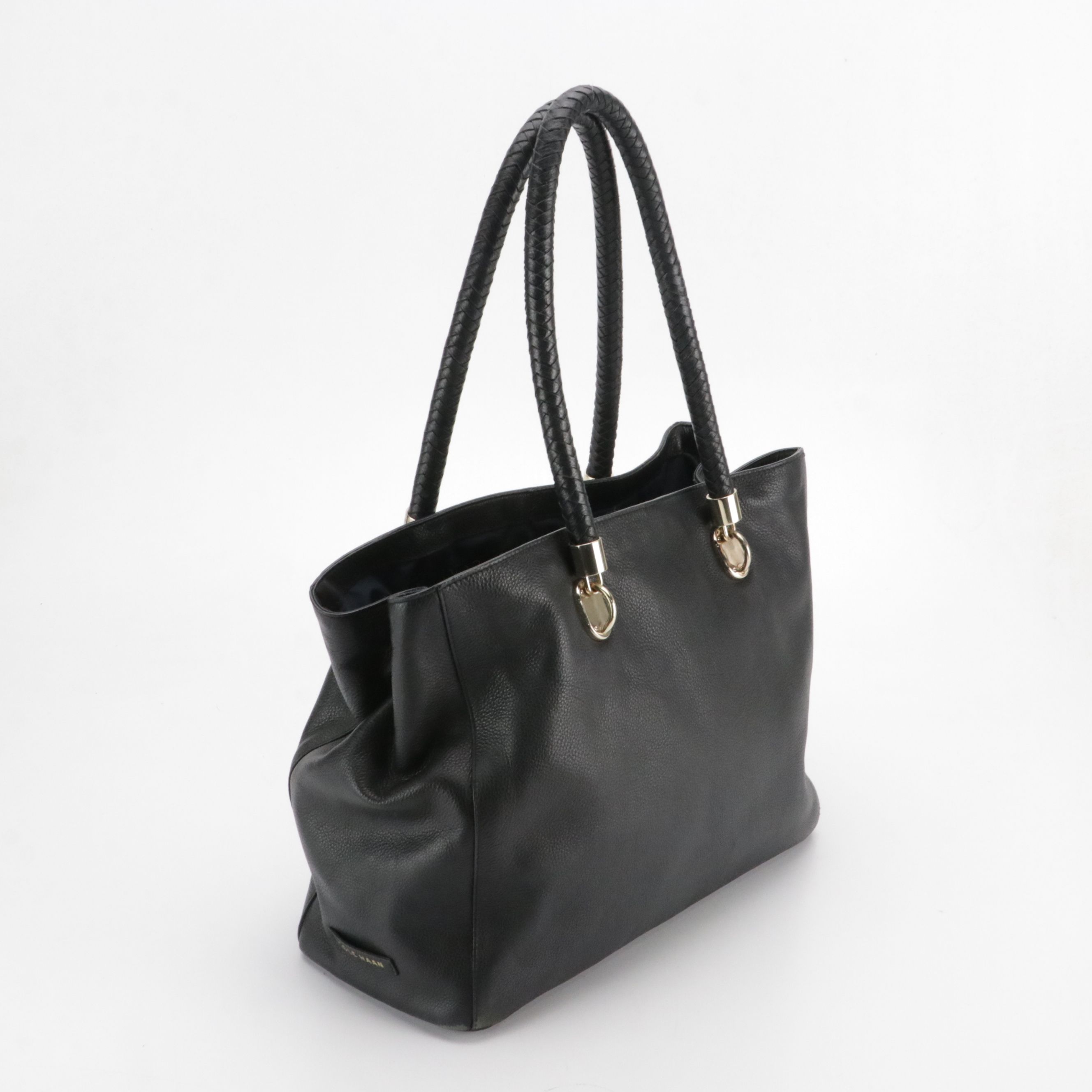 Cole Haan Woven Strap Tote Bags in Red and Navy Blue Grained Calfskin Leather