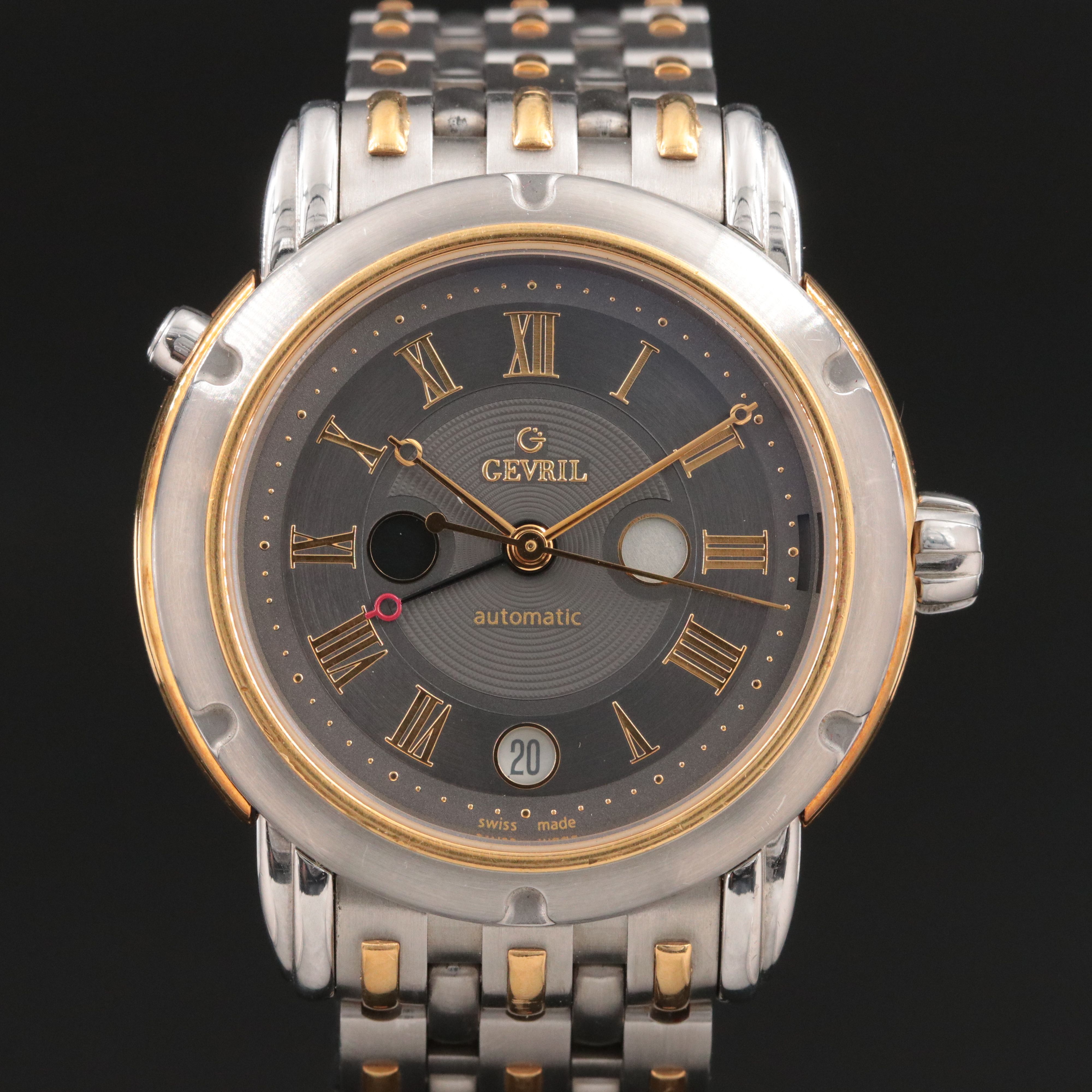 Gevril Day/Night 15 Degrees Dual Time 18K Steel Watch