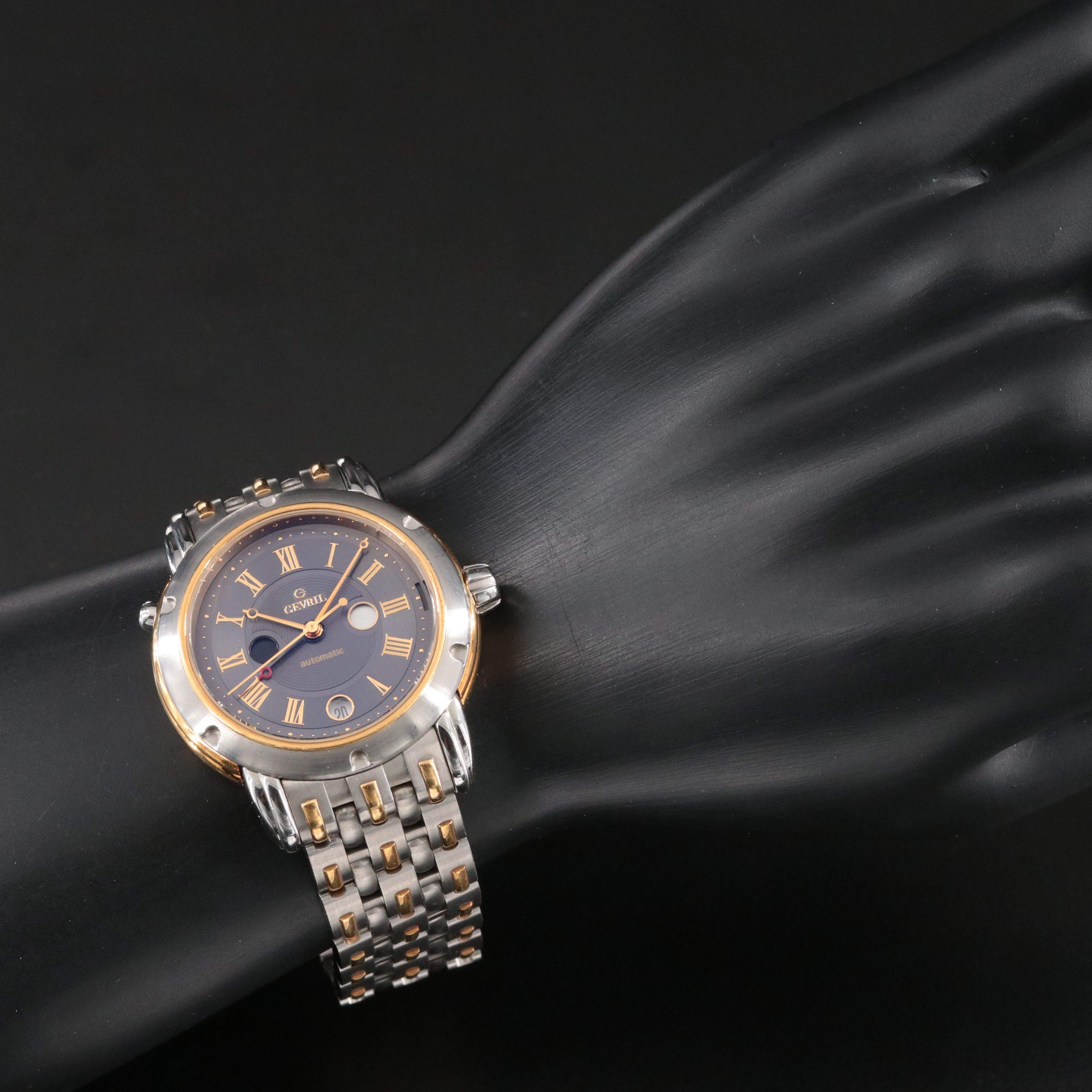 Gevril Day/Night 15 Degrees Dual Time 18K Steel Watch