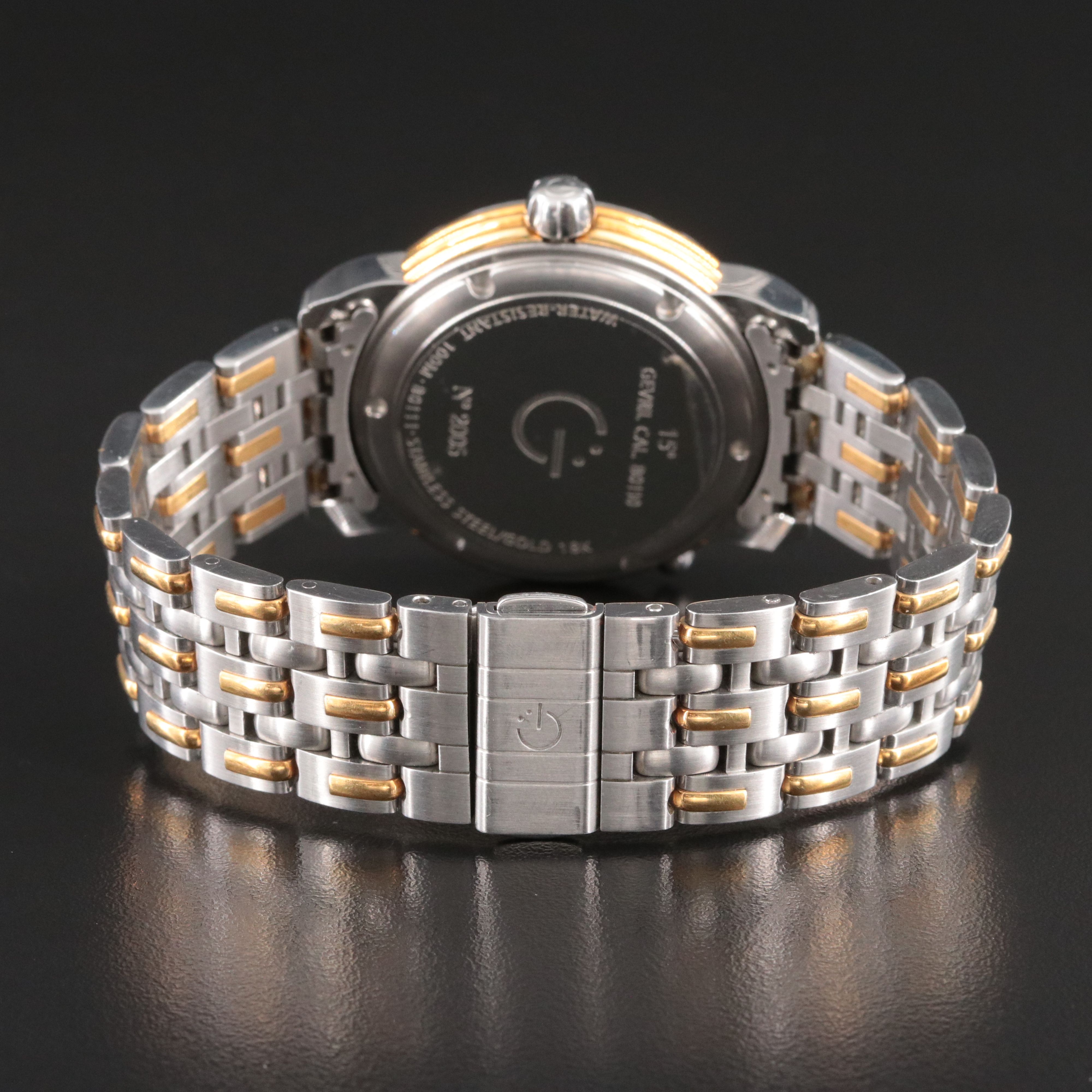 Gevril Day/Night 15 Degrees Dual Time 18K Steel Watch