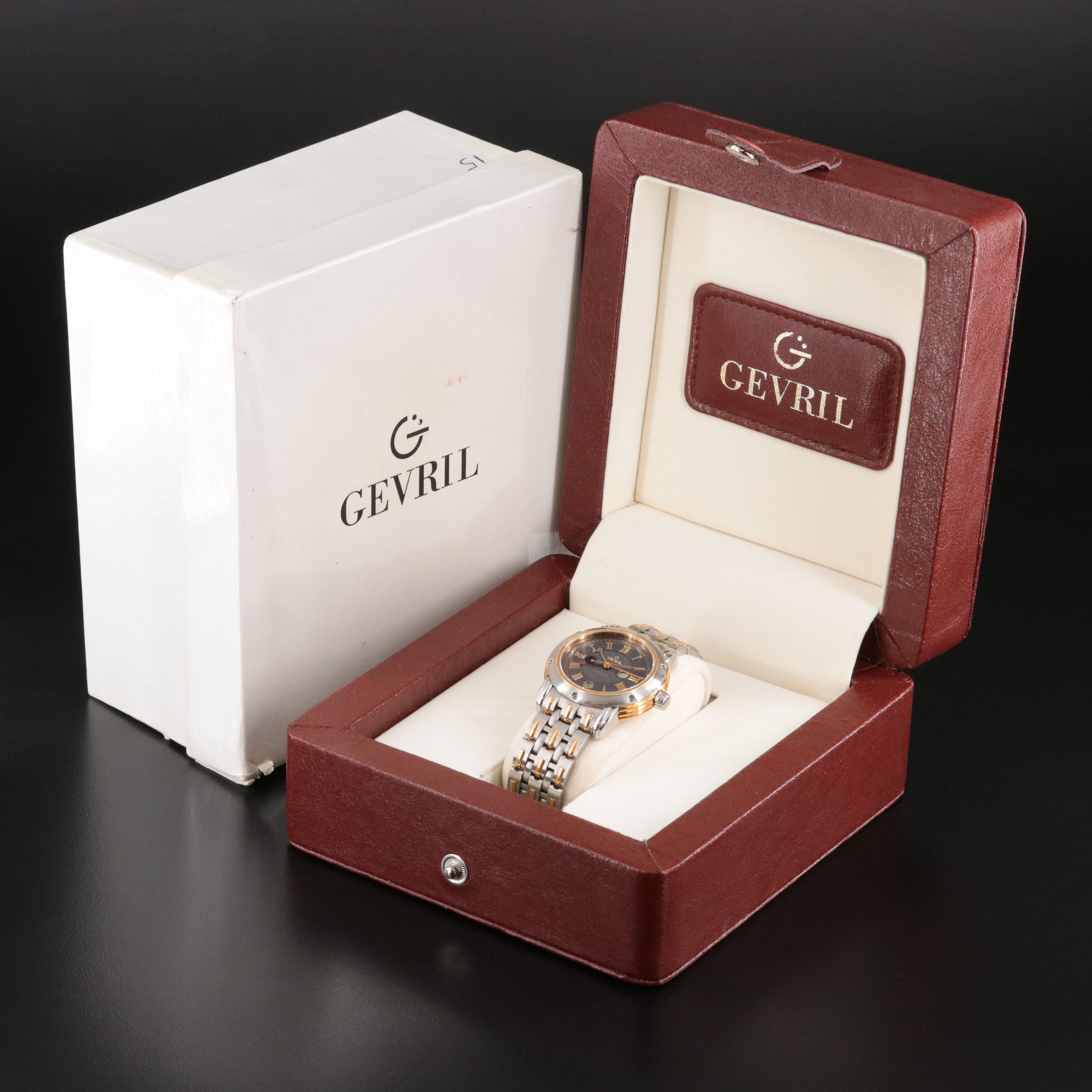 Gevril Day/Night 15 Degrees Dual Time 18K Steel Watch
