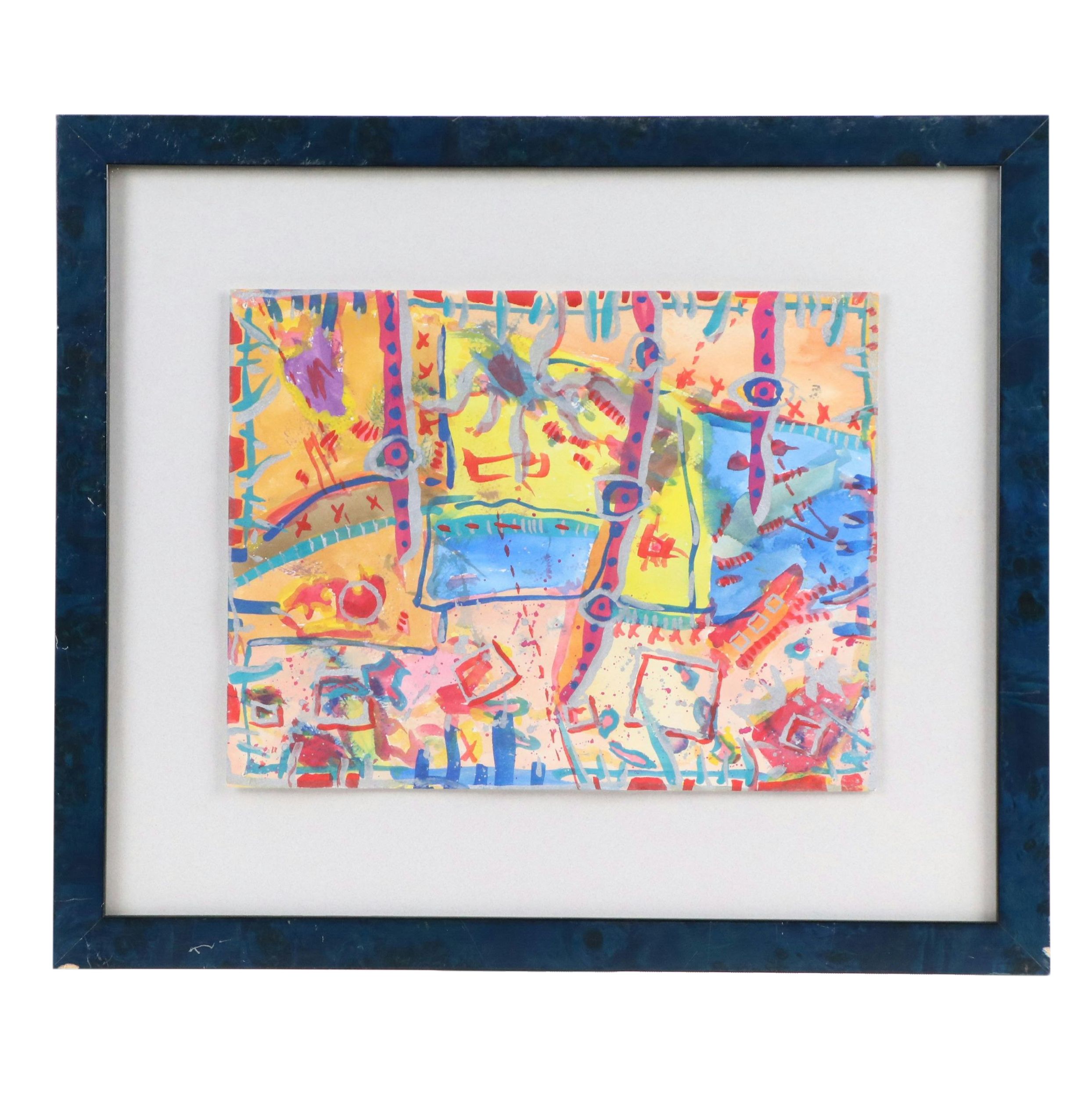 Abstract Watercolor Painting "Hidden Rooster Treasure Litterbox"