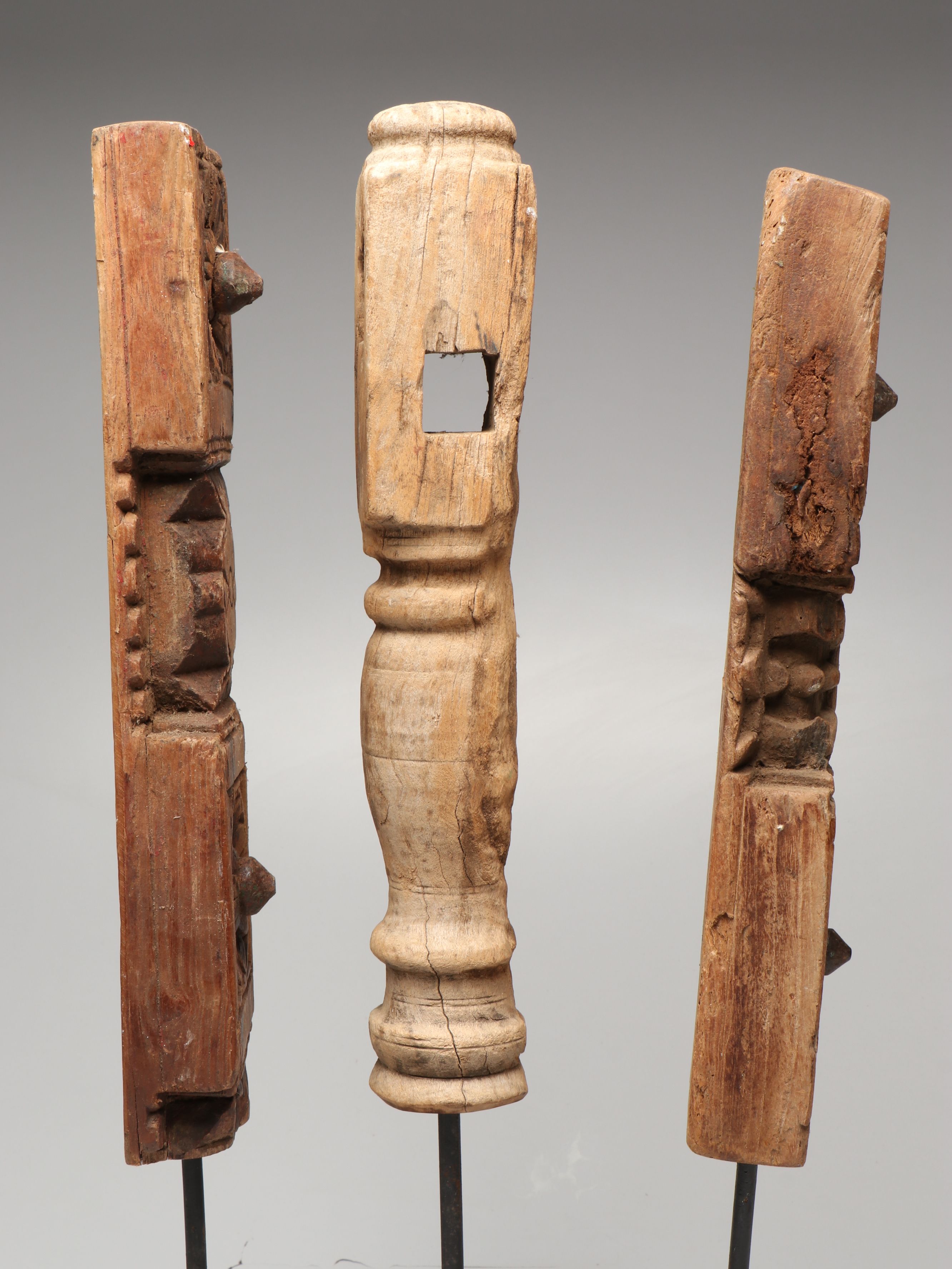 Floral and Abstract Indian Wood Carvings with Geometric Pillar Candle Holder