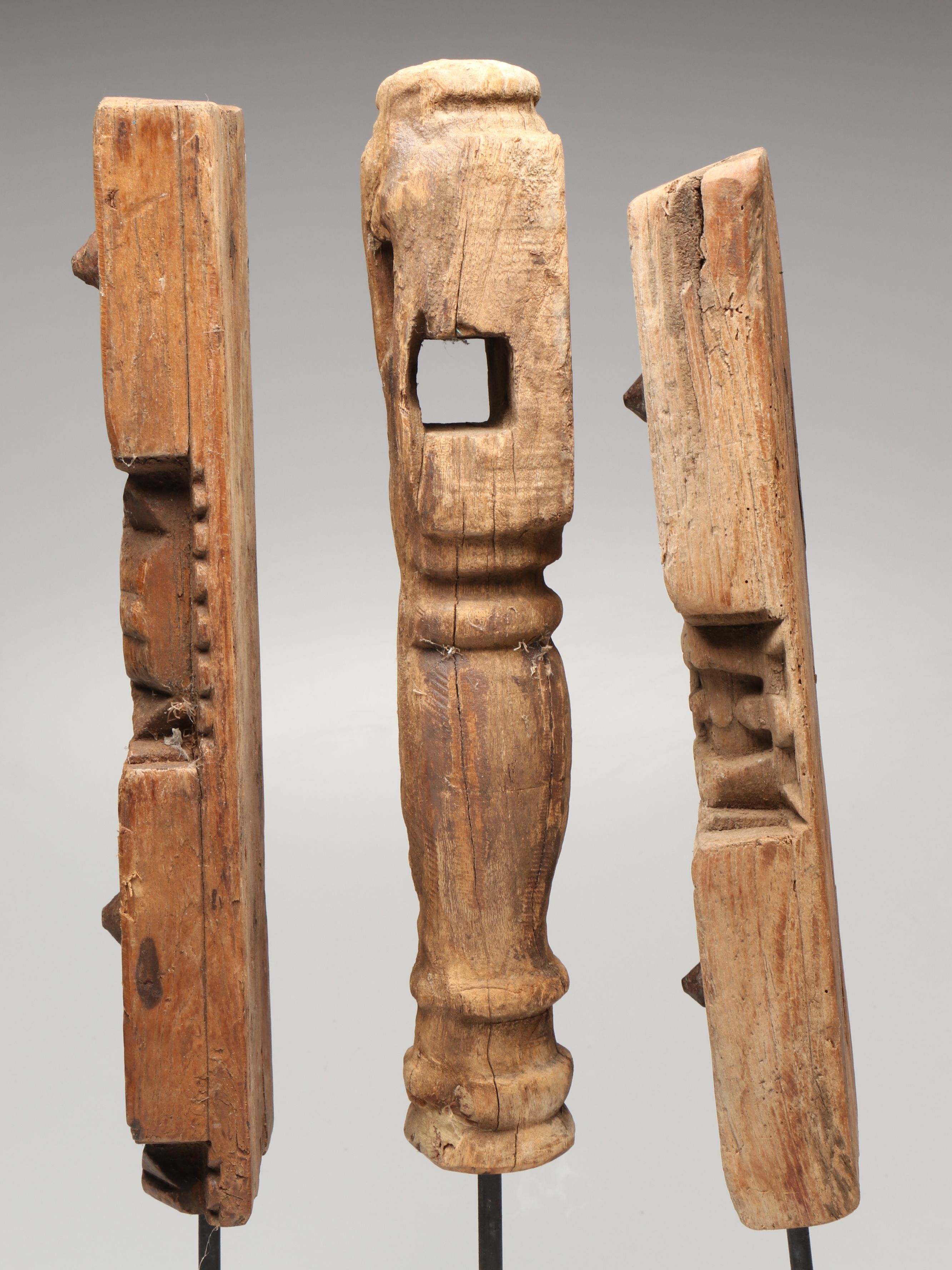 Floral and Abstract Indian Wood Carvings with Geometric Pillar Candle Holder