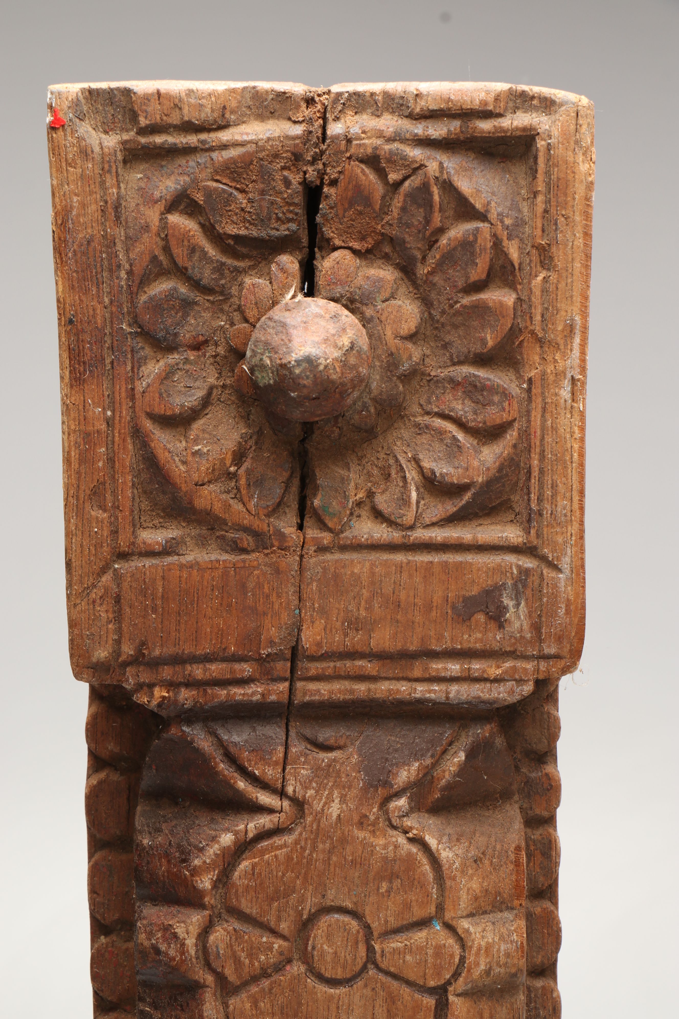 Floral and Abstract Indian Wood Carvings with Geometric Pillar Candle Holder