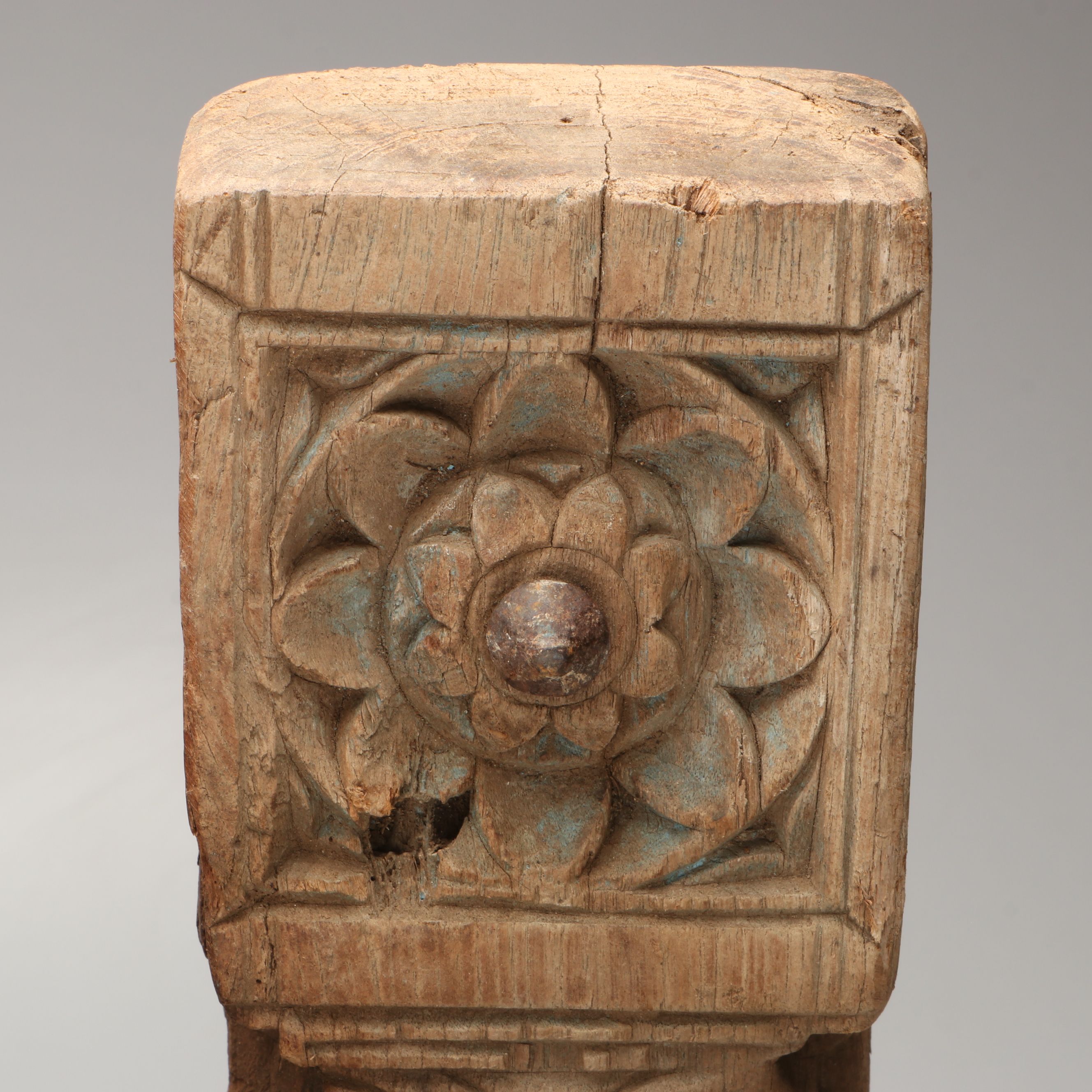 Floral and Abstract Indian Wood Carvings with Geometric Pillar Candle Holder