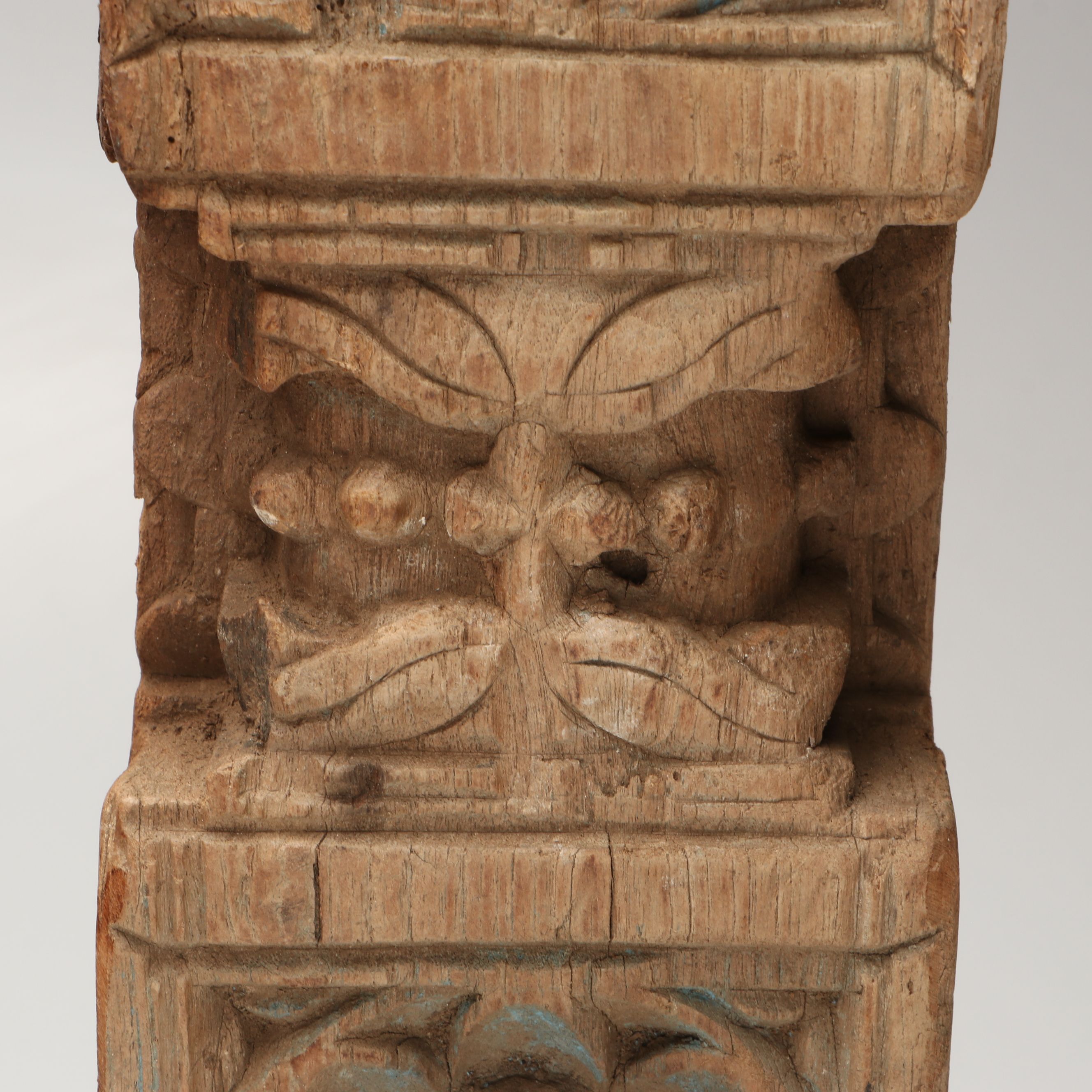 Floral and Abstract Indian Wood Carvings with Geometric Pillar Candle Holder