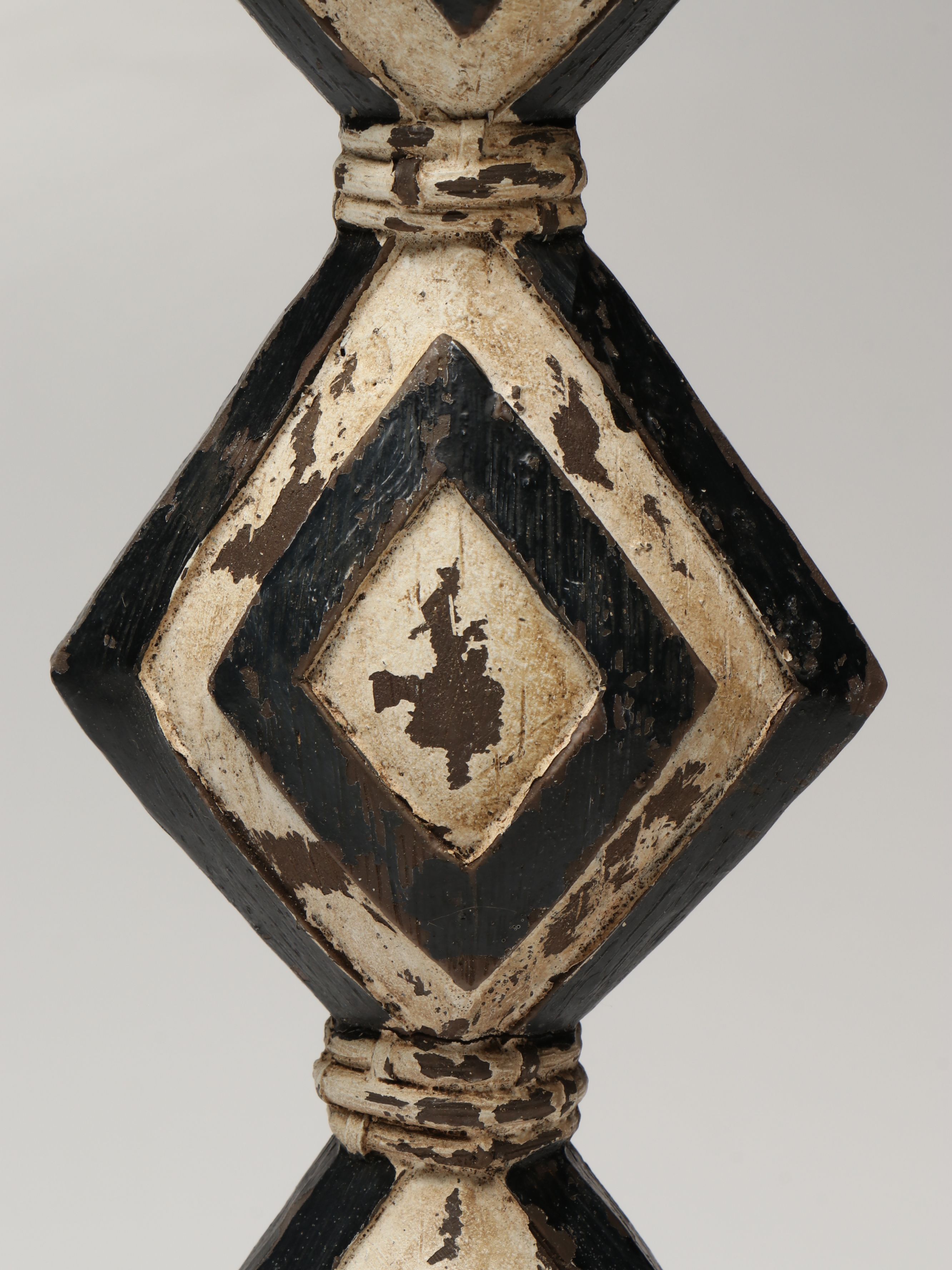 Floral and Abstract Indian Wood Carvings with Geometric Pillar Candle Holder