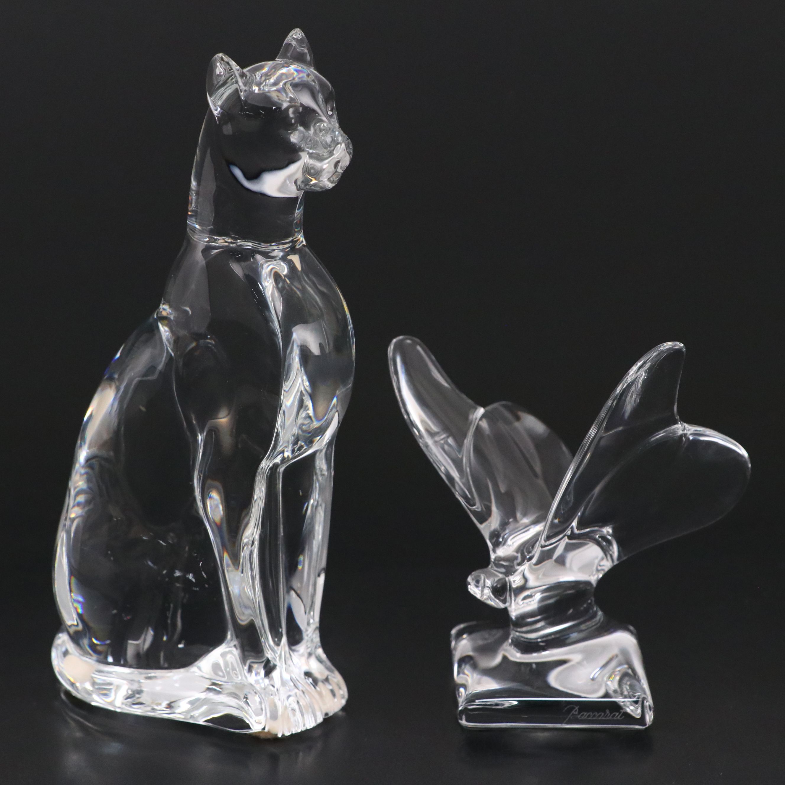 Baccarat "Egyptian Cat" and "Butterfly" Crystal Figurines