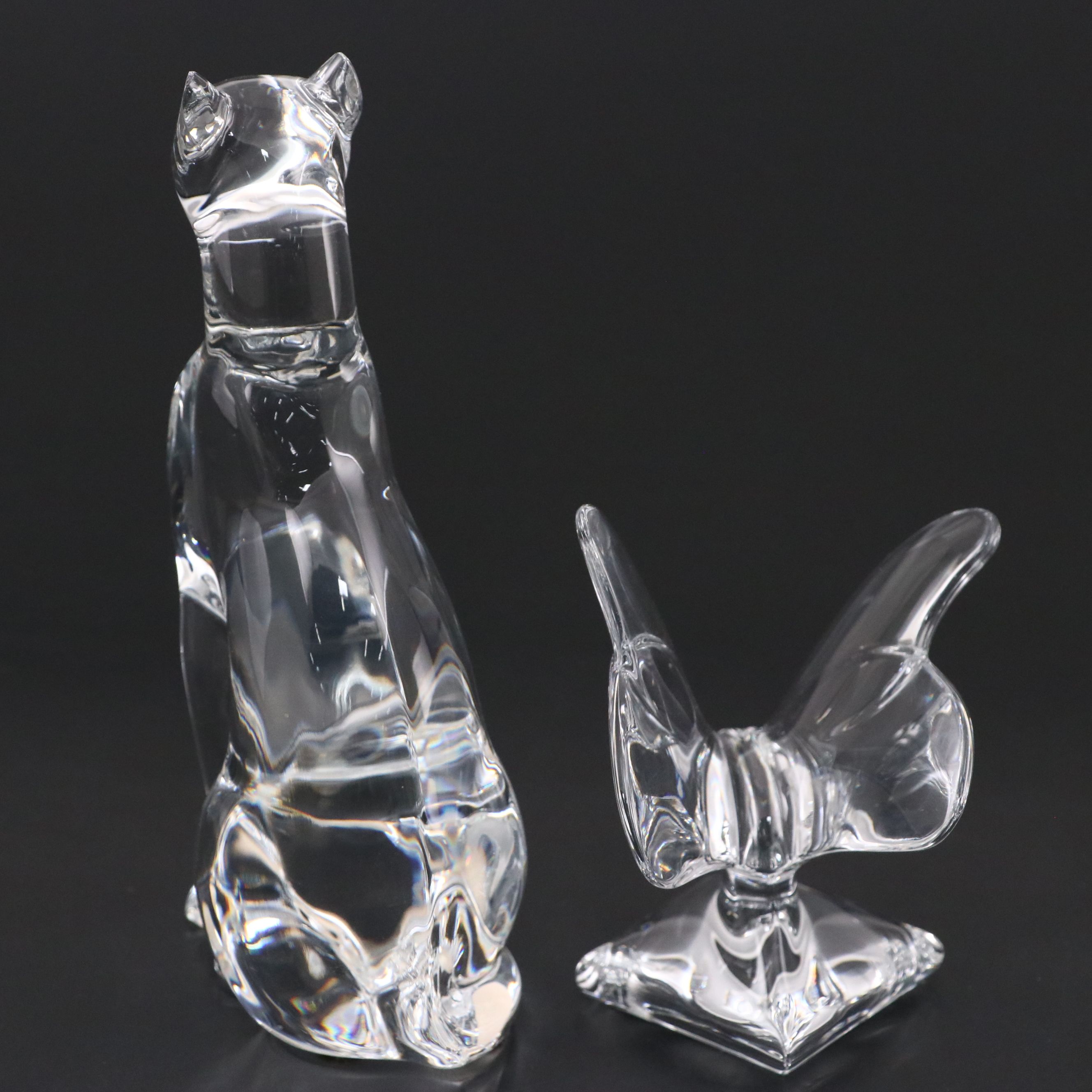 Baccarat "Egyptian Cat" and "Butterfly" Crystal Figurines