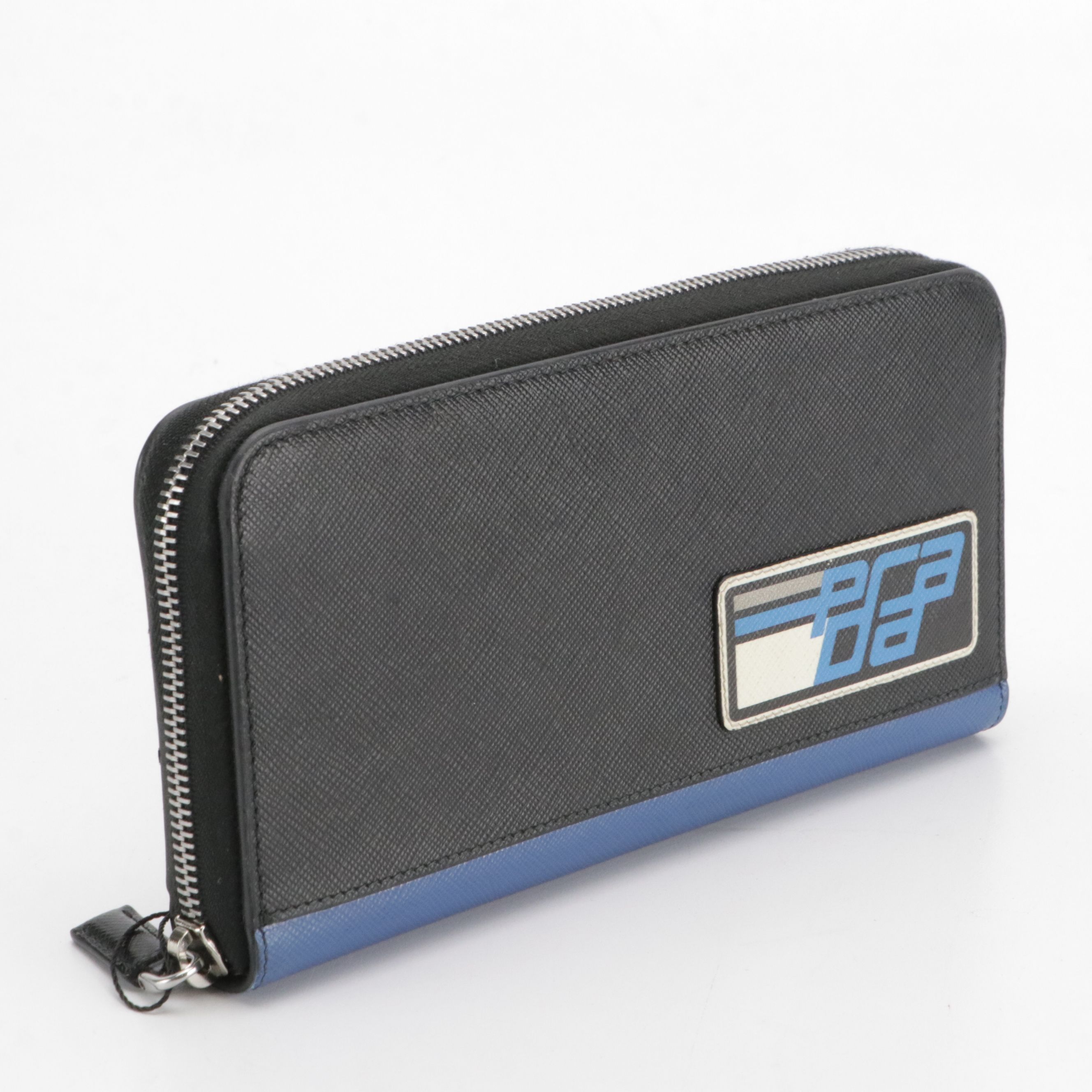 Prada Saffiano Leather Zip-Around Wallet with Racing Graphic Logo