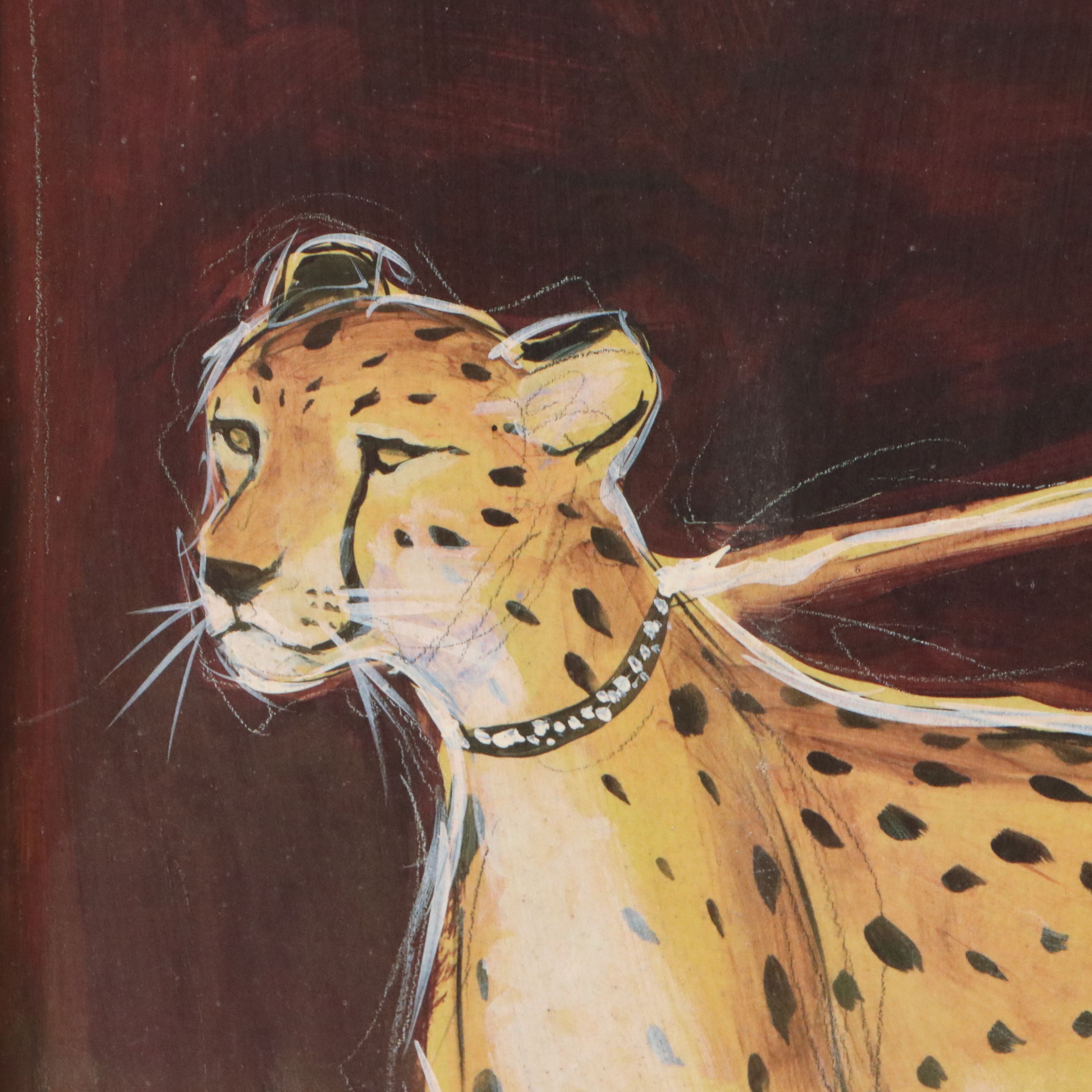 Karen Dupré Painting of Lady Walking Leopard