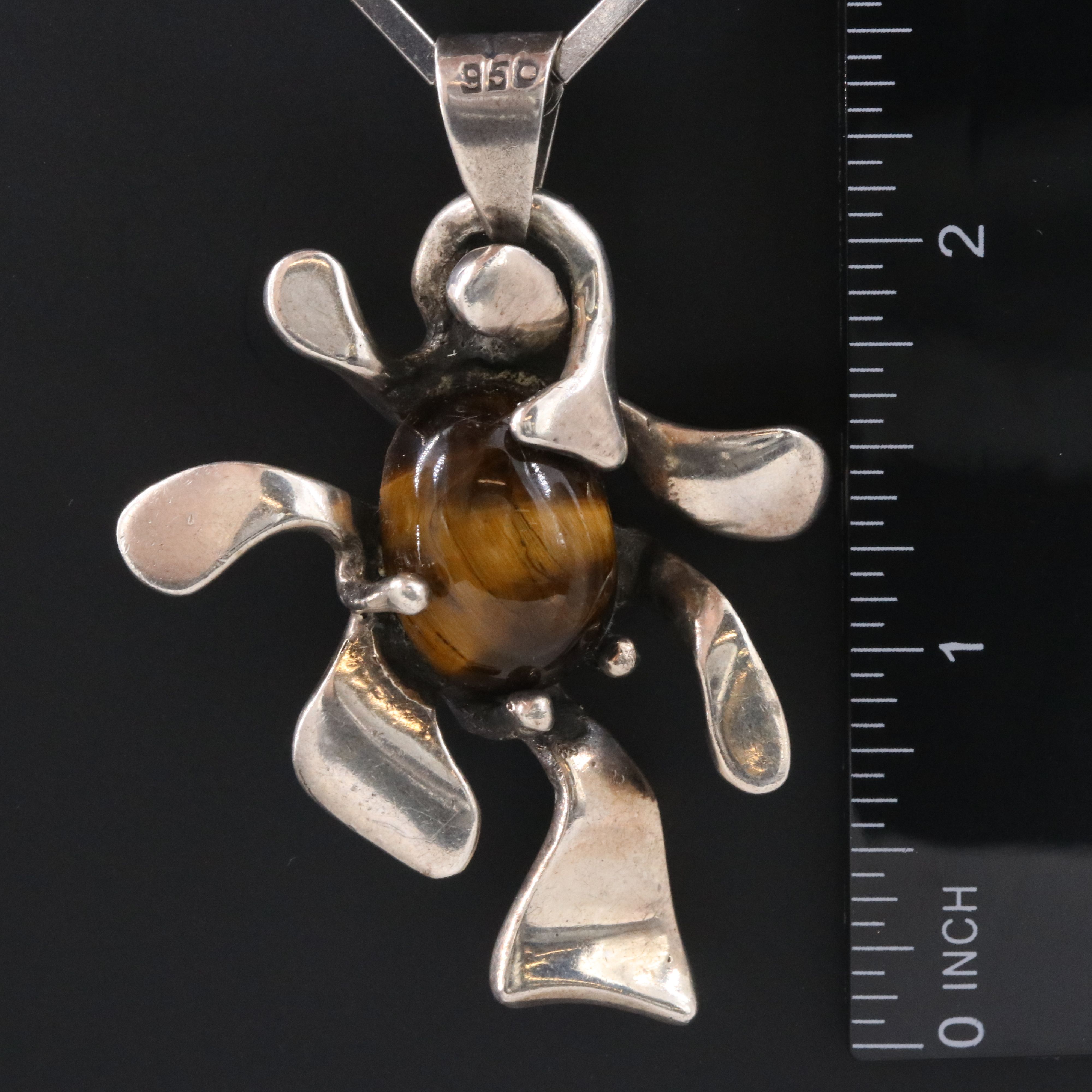 Fernando Alvarez Mexican 950 Silver and Sterling Tiger's Eye Pendant Necklace