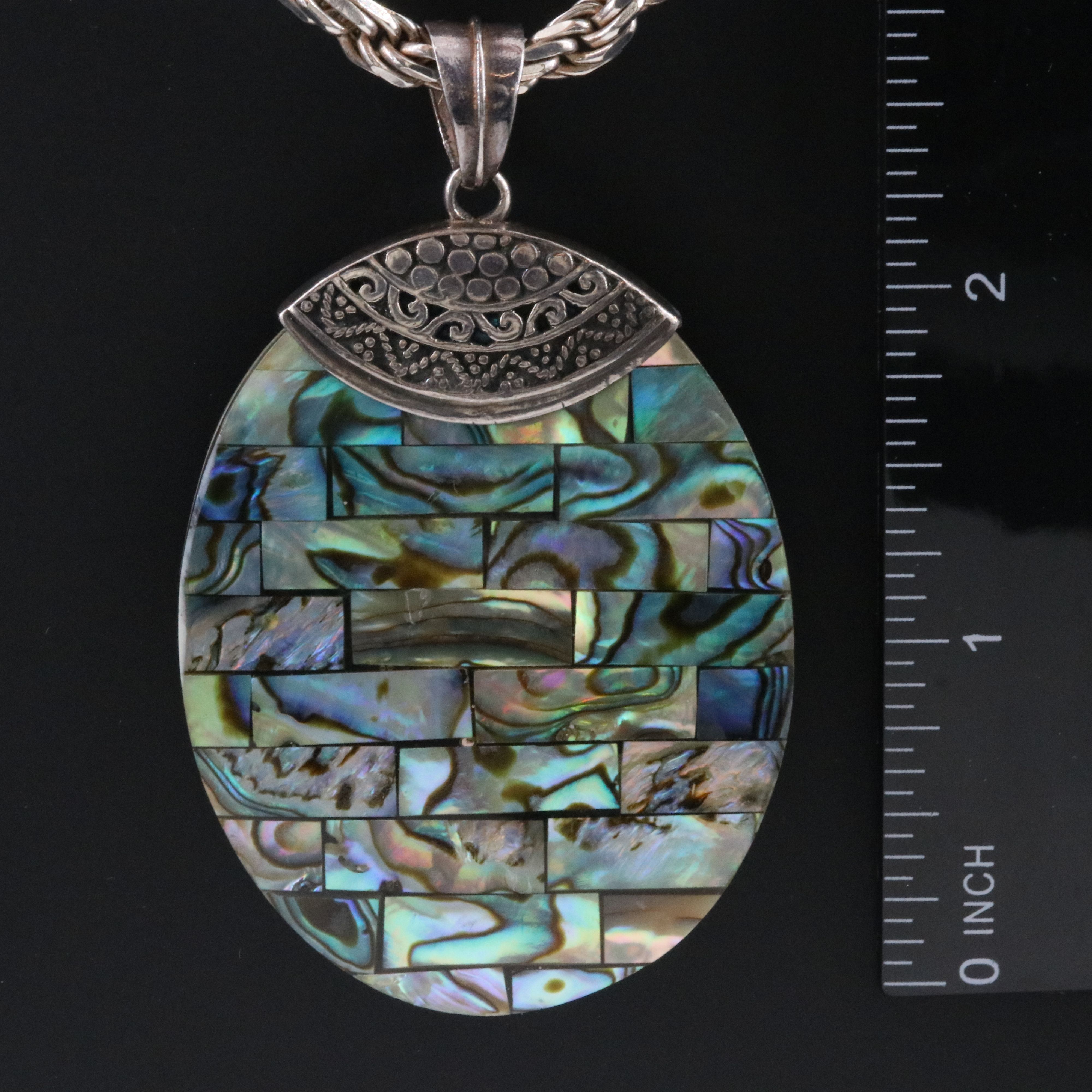 Sterling Abalone and Shell Pendant Necklace