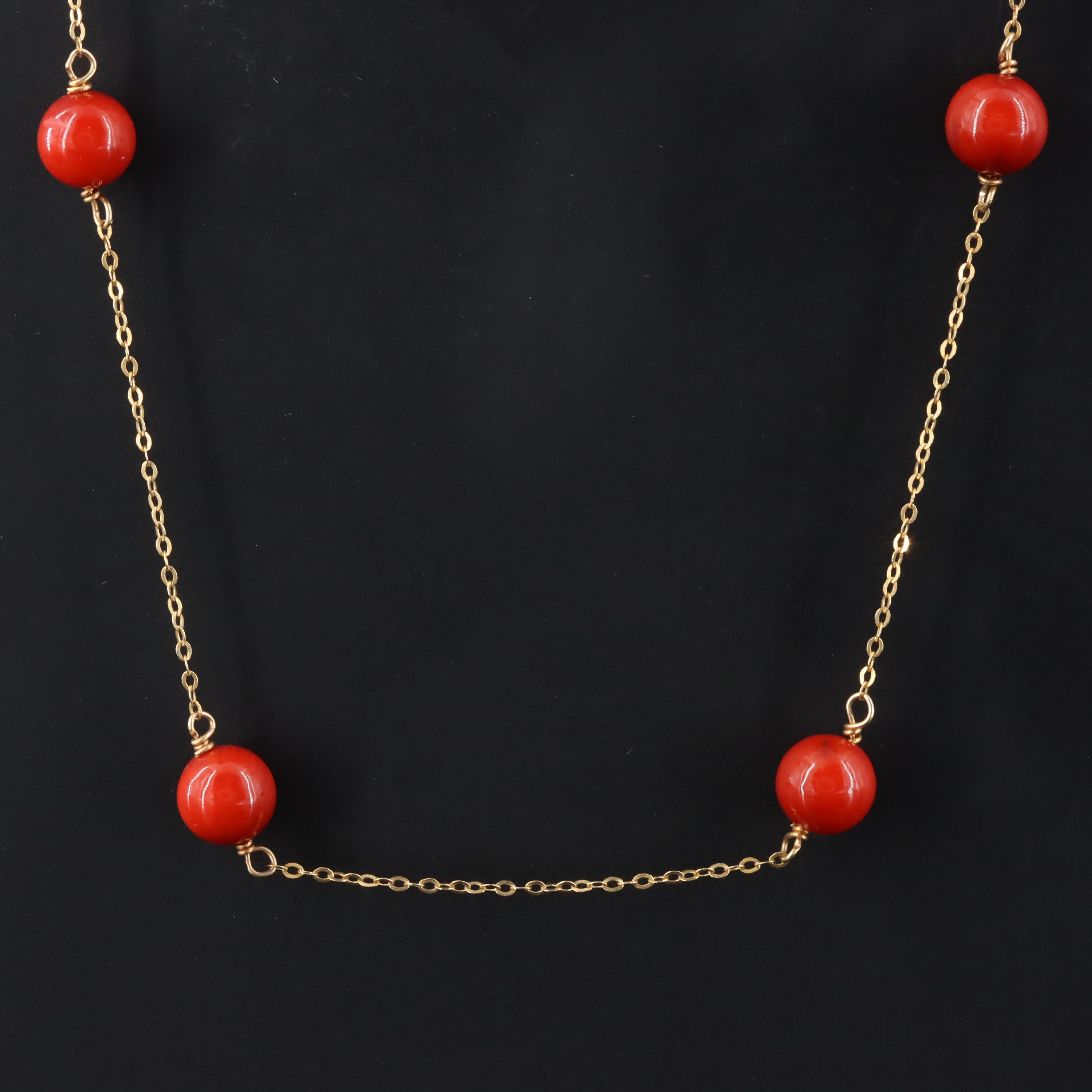 Italian 14K Coral Station Necklace