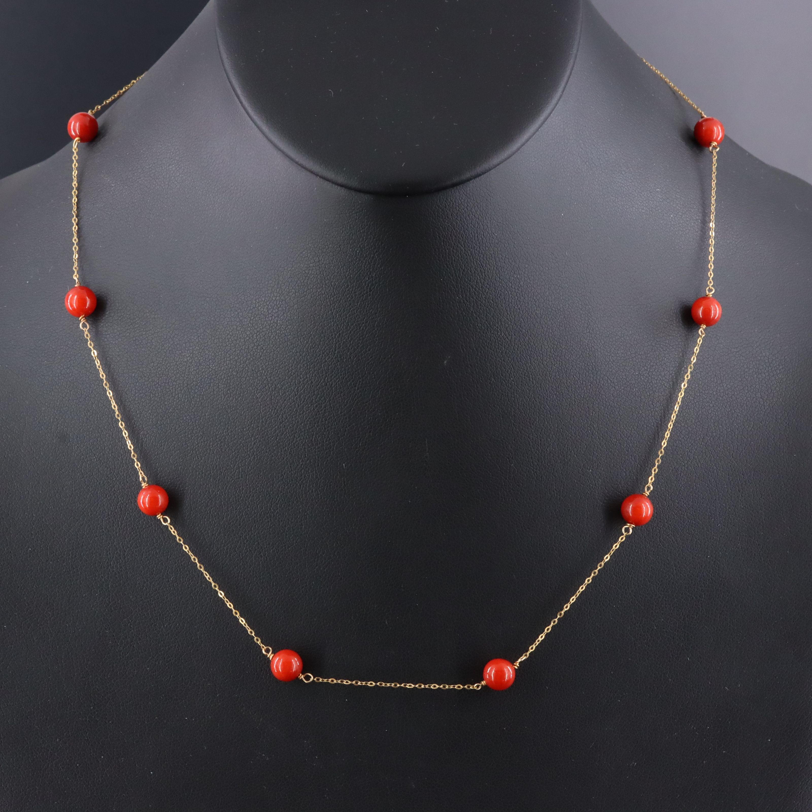 Italian 14K Coral Station Necklace