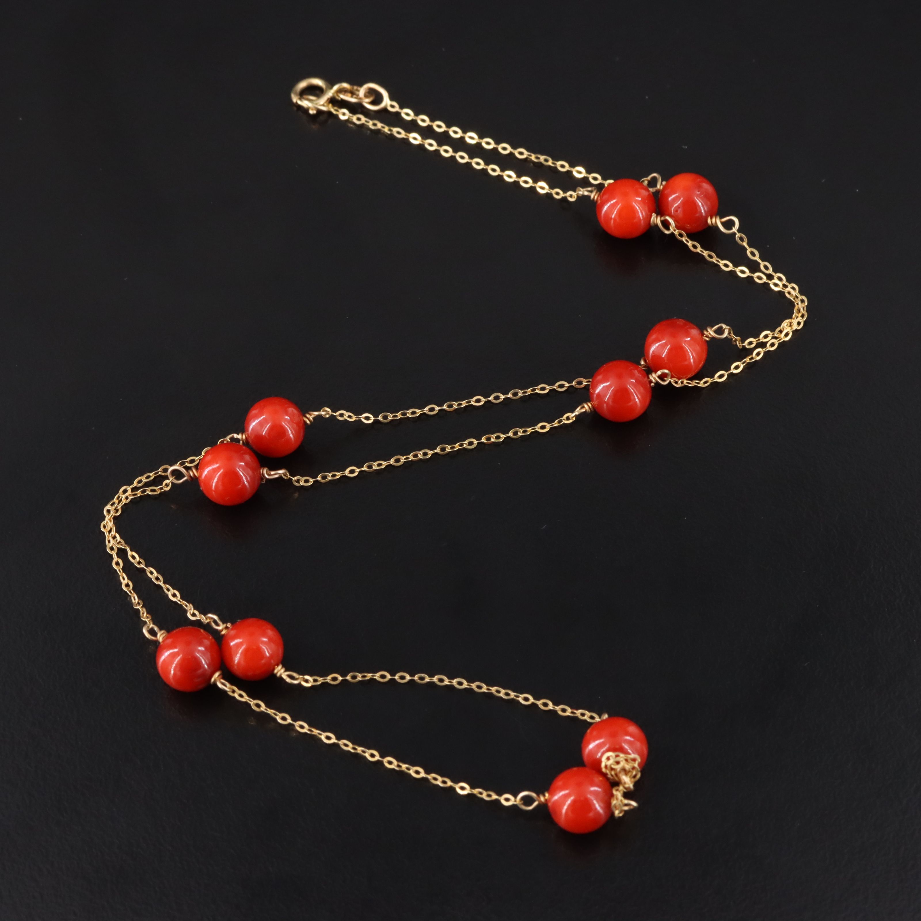 Italian 14K Coral Station Necklace