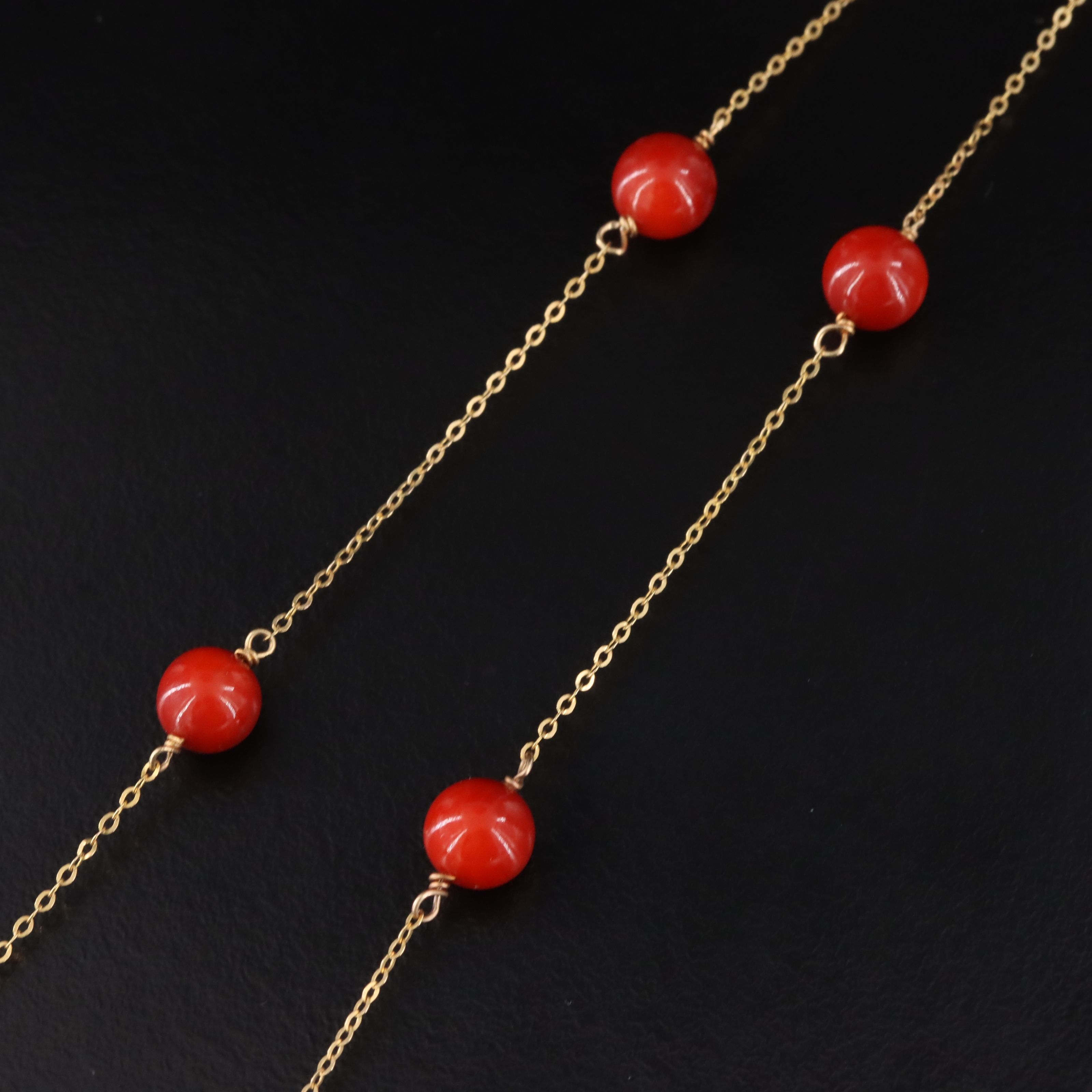 Italian 14K Coral Station Necklace