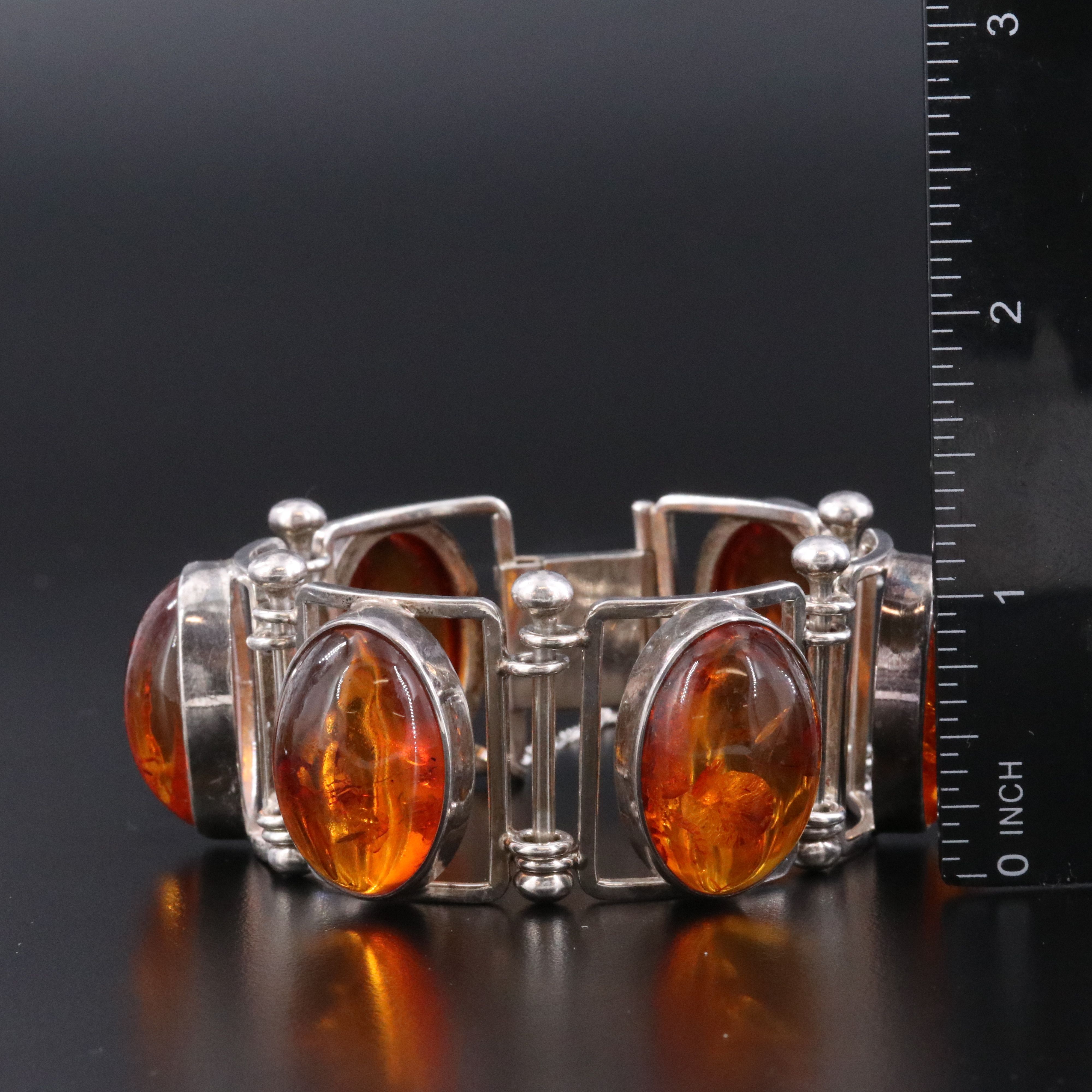 Modernist Style Sterling Amber Bracelet