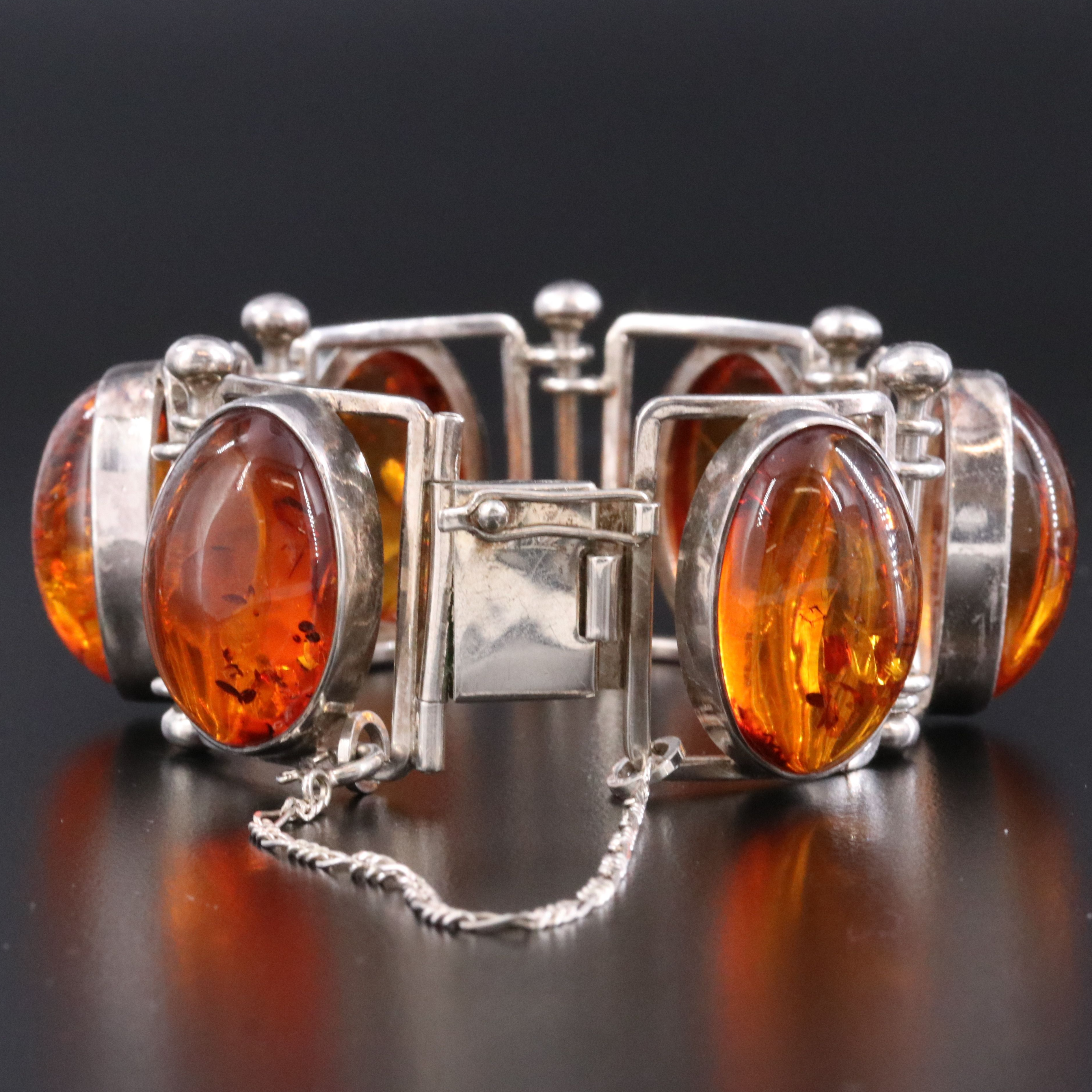 Modernist Style Sterling Amber Bracelet