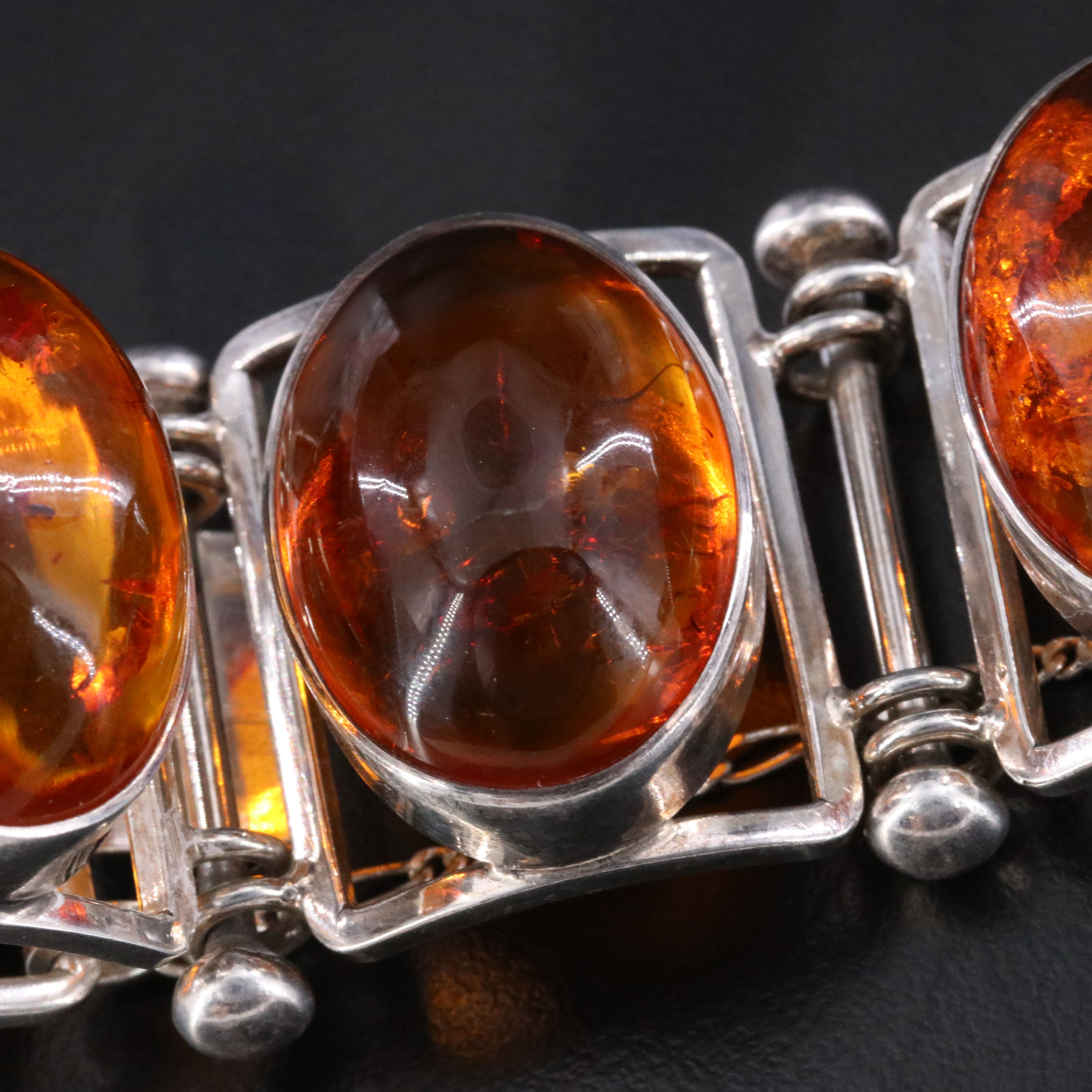 Modernist Style Sterling Amber Bracelet