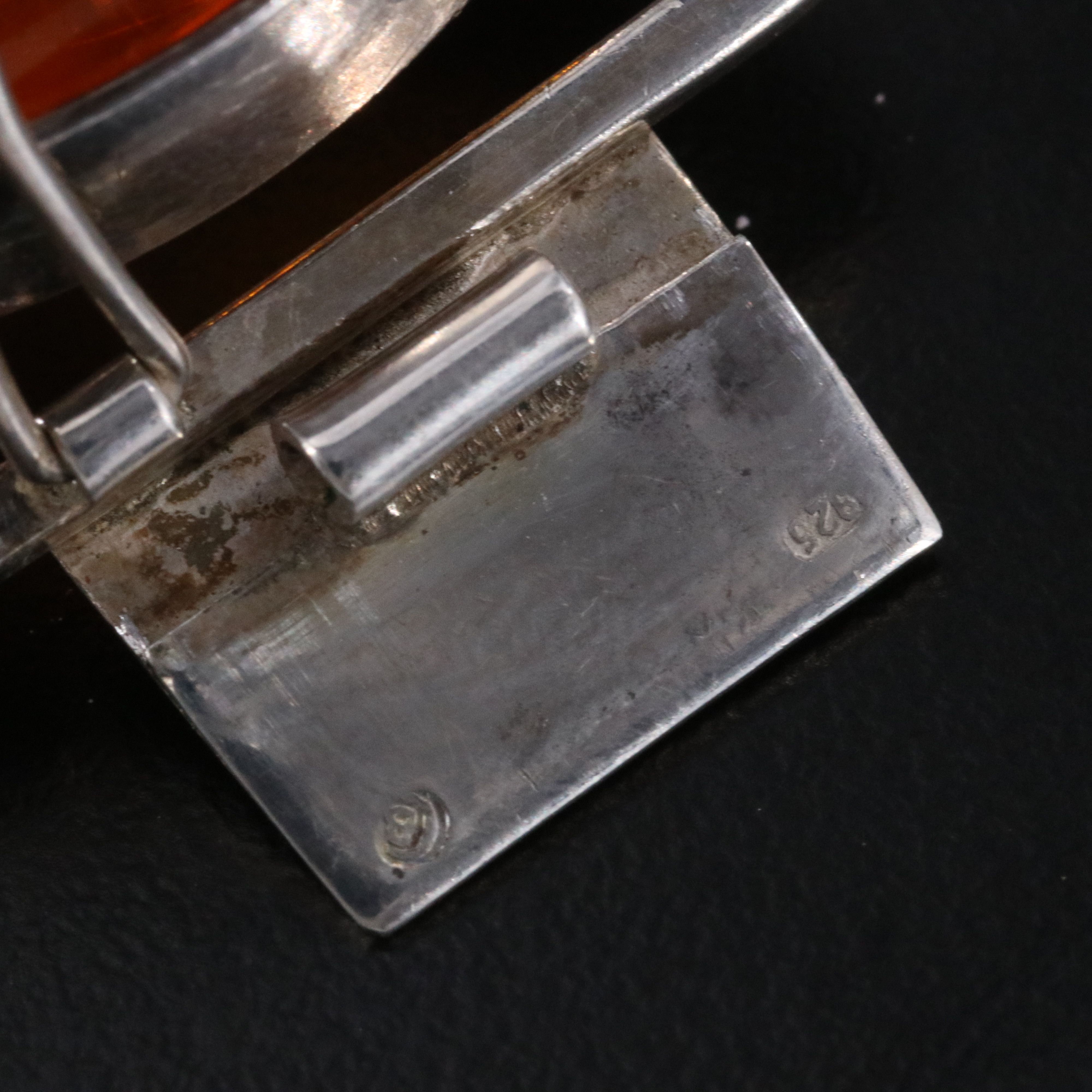 Modernist Style Sterling Amber Bracelet