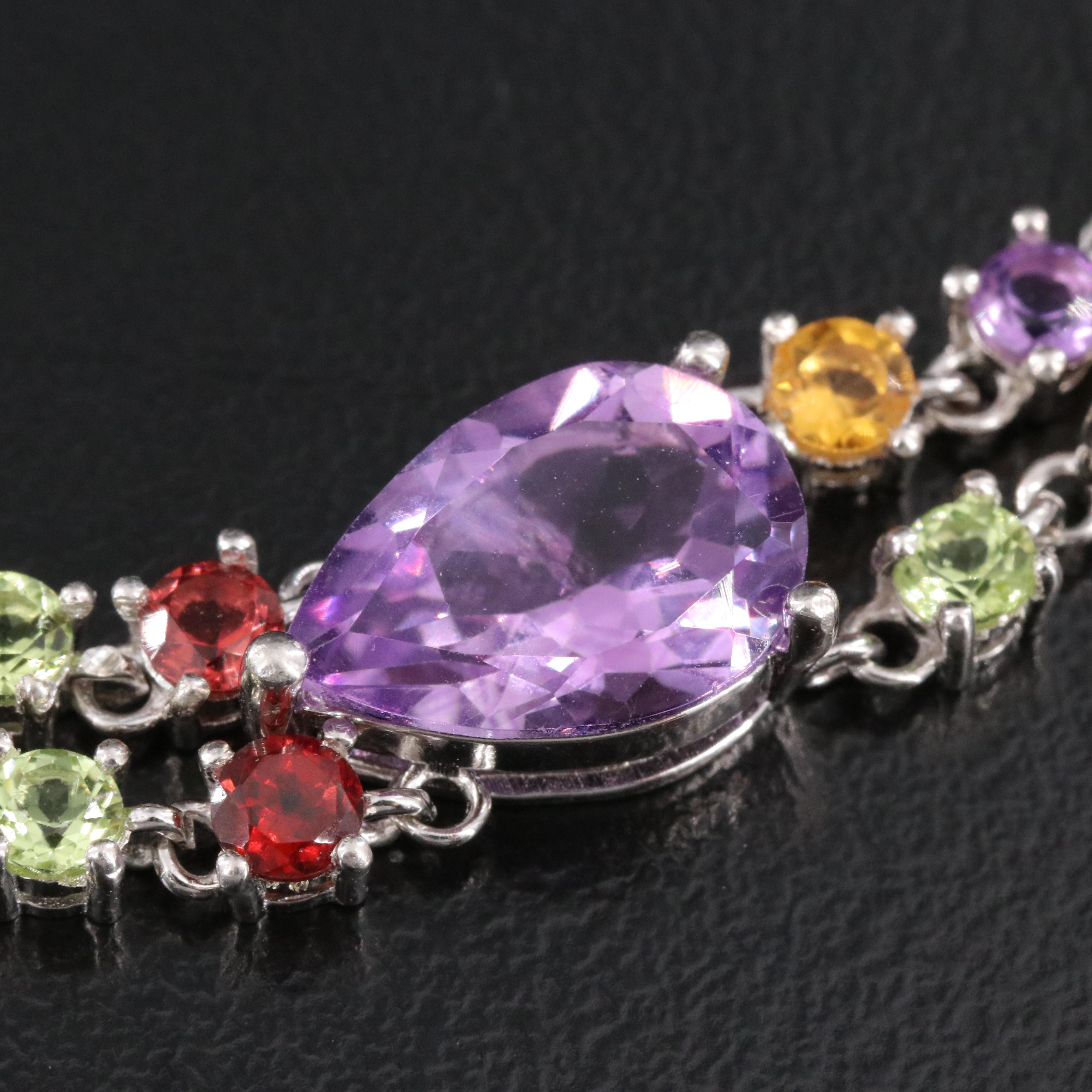 Sterling Lariat Necklace Featuring Amethyst, Citrine, and Garnet