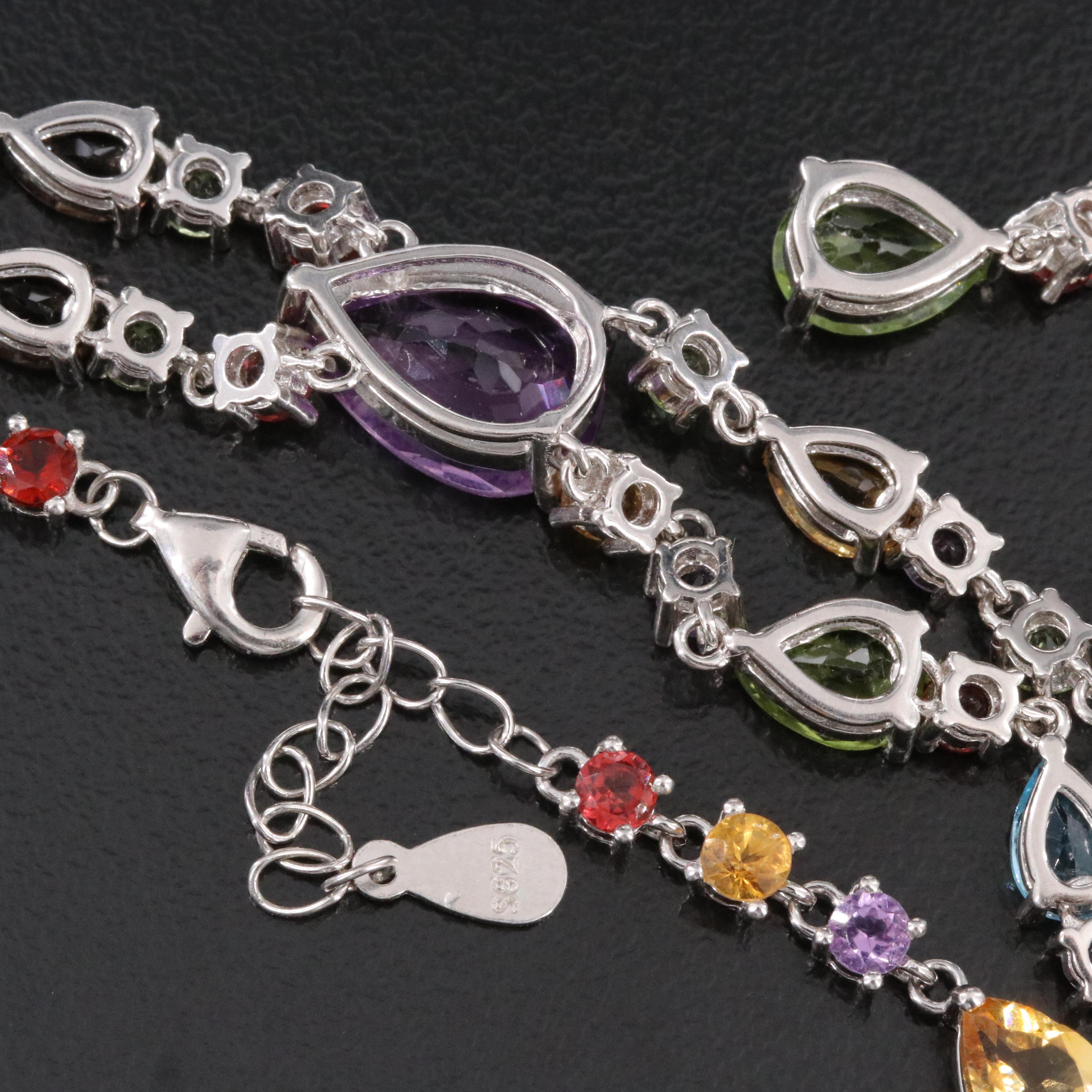 Sterling Lariat Necklace Featuring Amethyst, Citrine, and Garnet