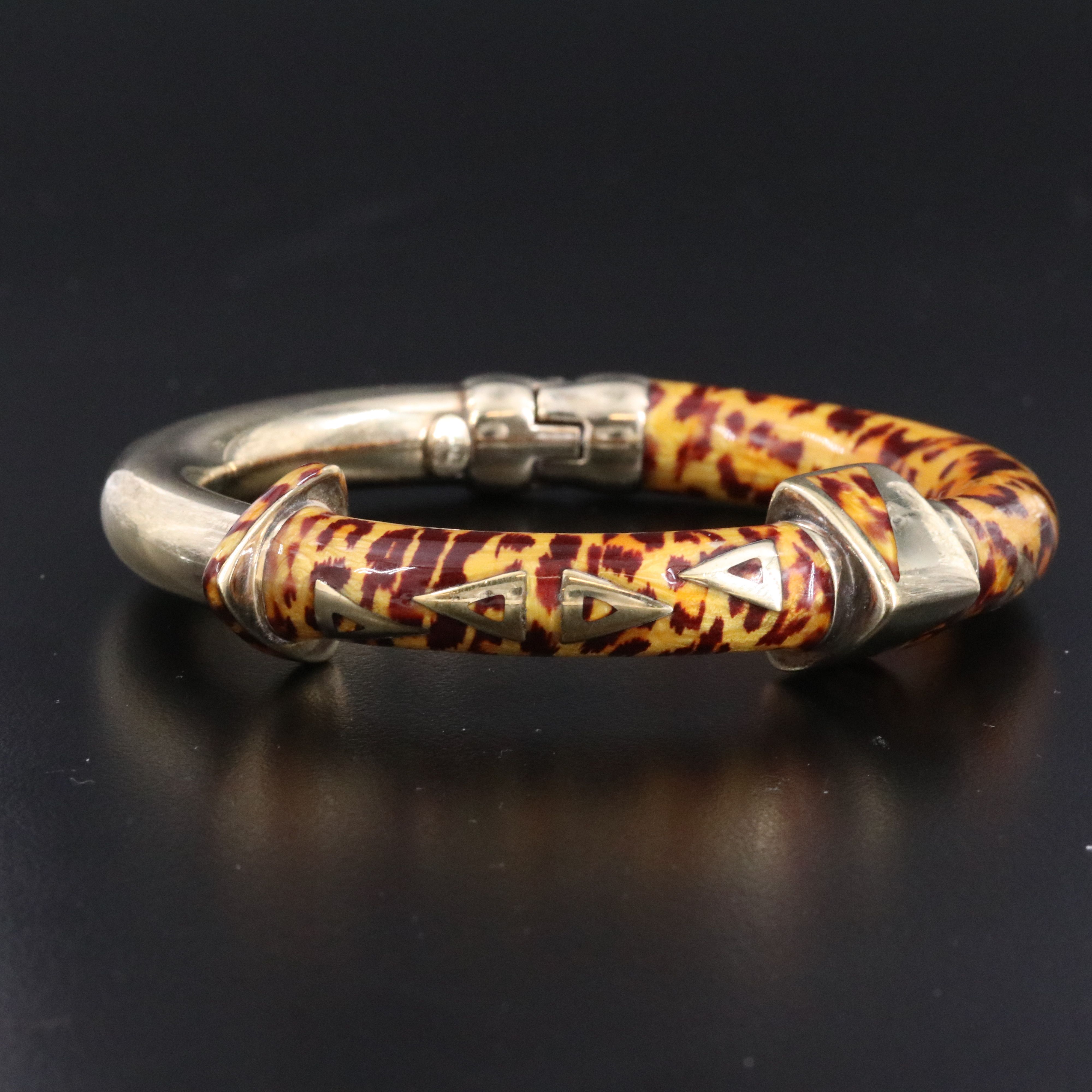 Italian Sterling Animal Print Enamel Bangle Bracelet