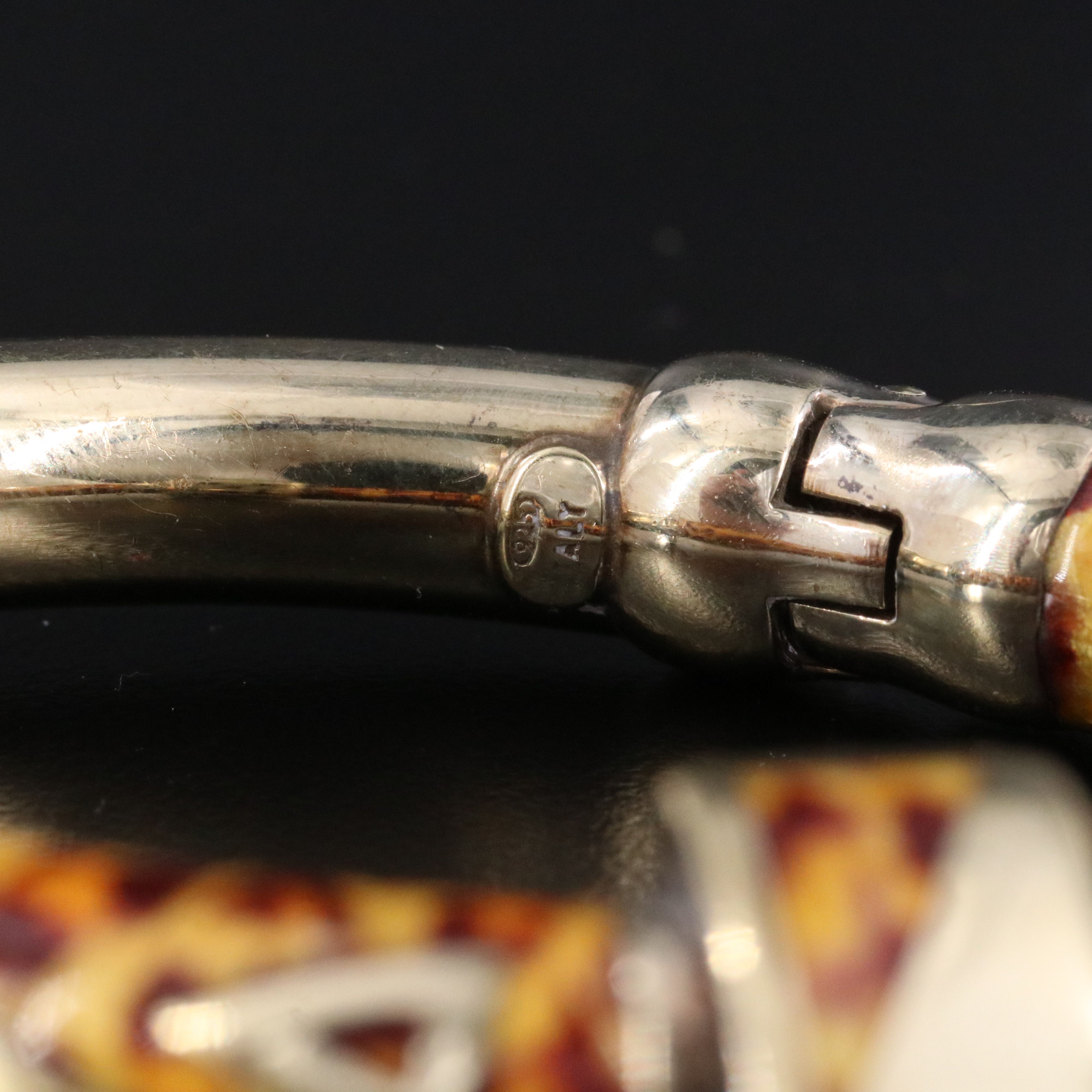 Italian Sterling Animal Print Enamel Bangle Bracelet