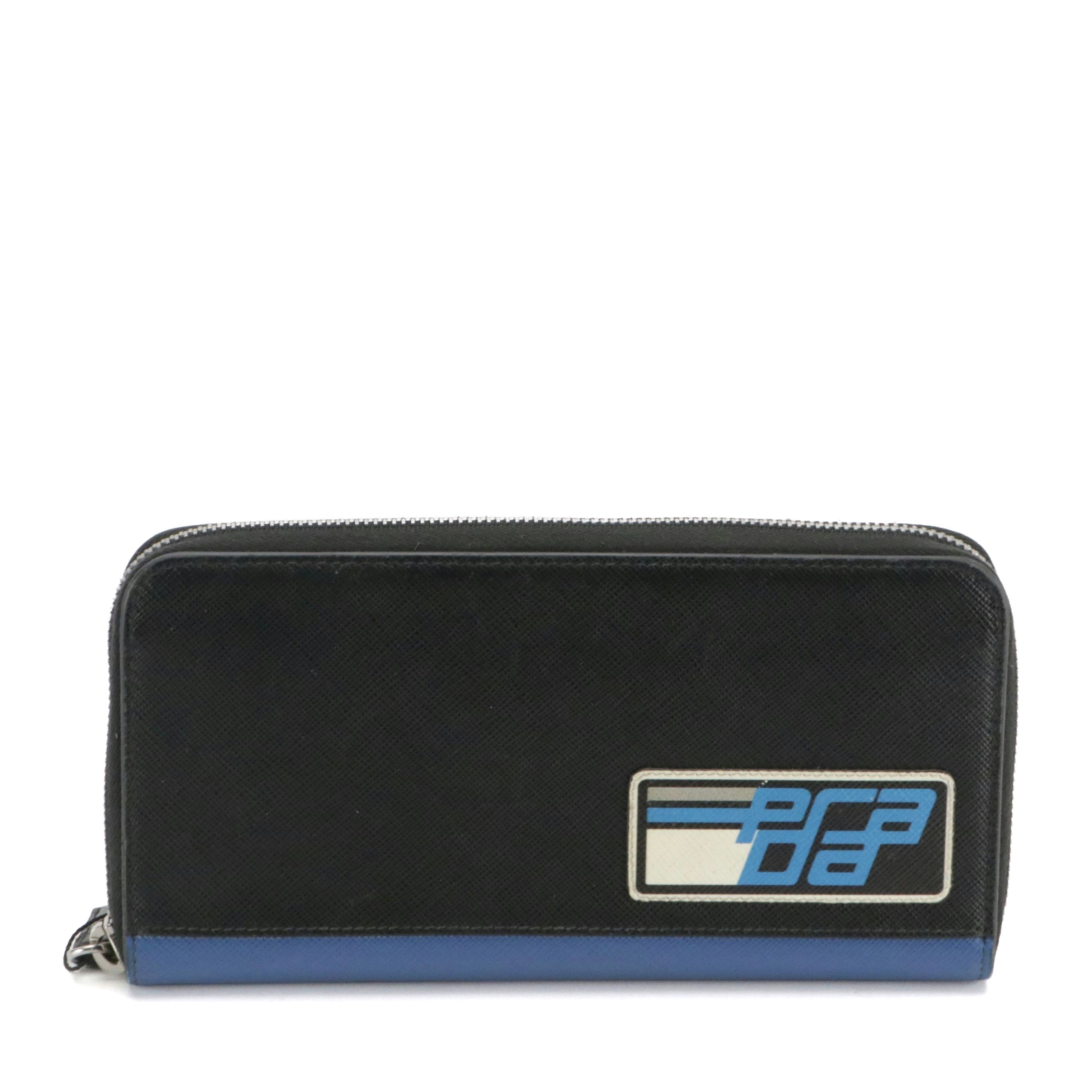 Prada Saffiano Leather Zip-Around Wallet with Racing Graphic Logo
