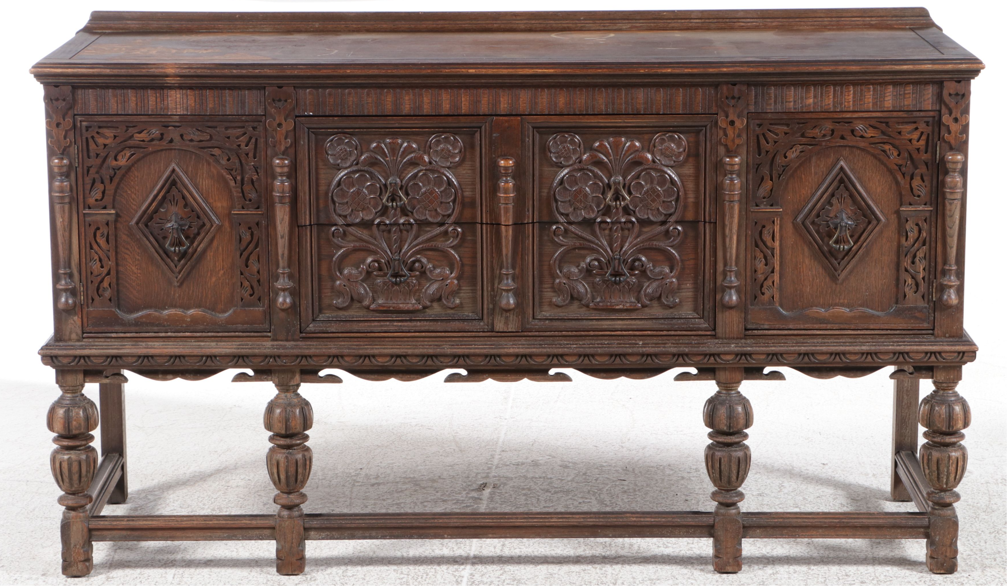 Jacobean Revival Oak Buffet, Early 20th Century