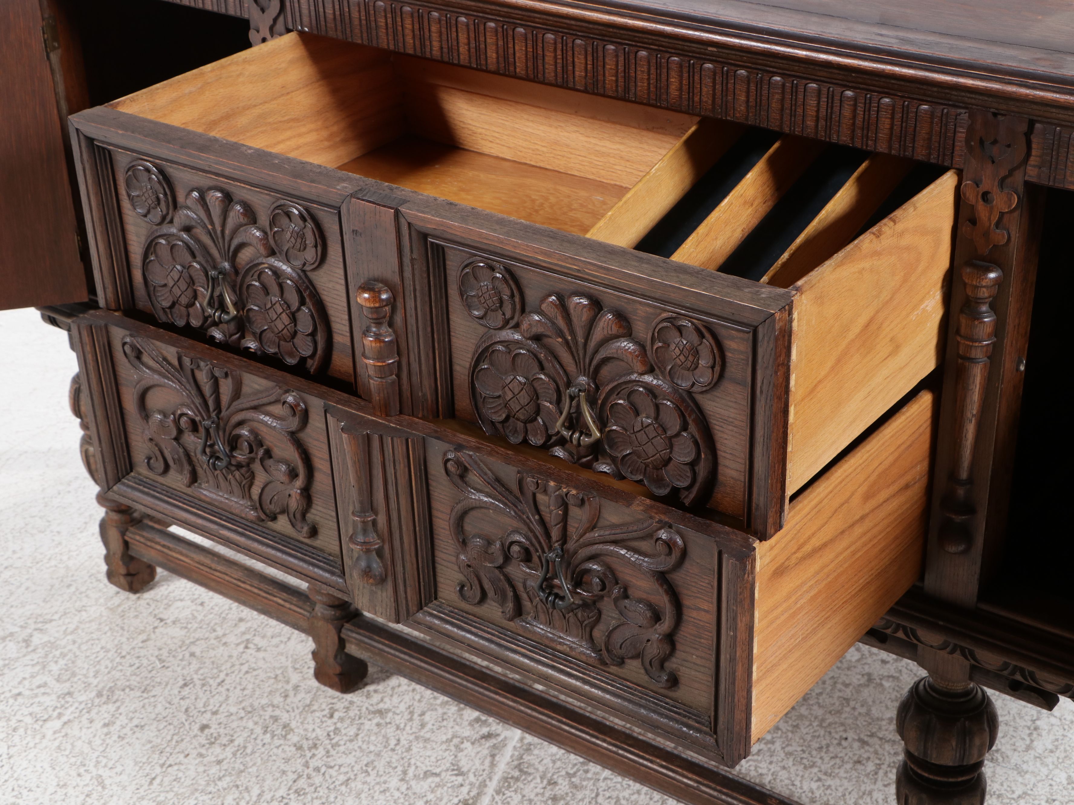 Jacobean Revival Oak Buffet, Early 20th Century