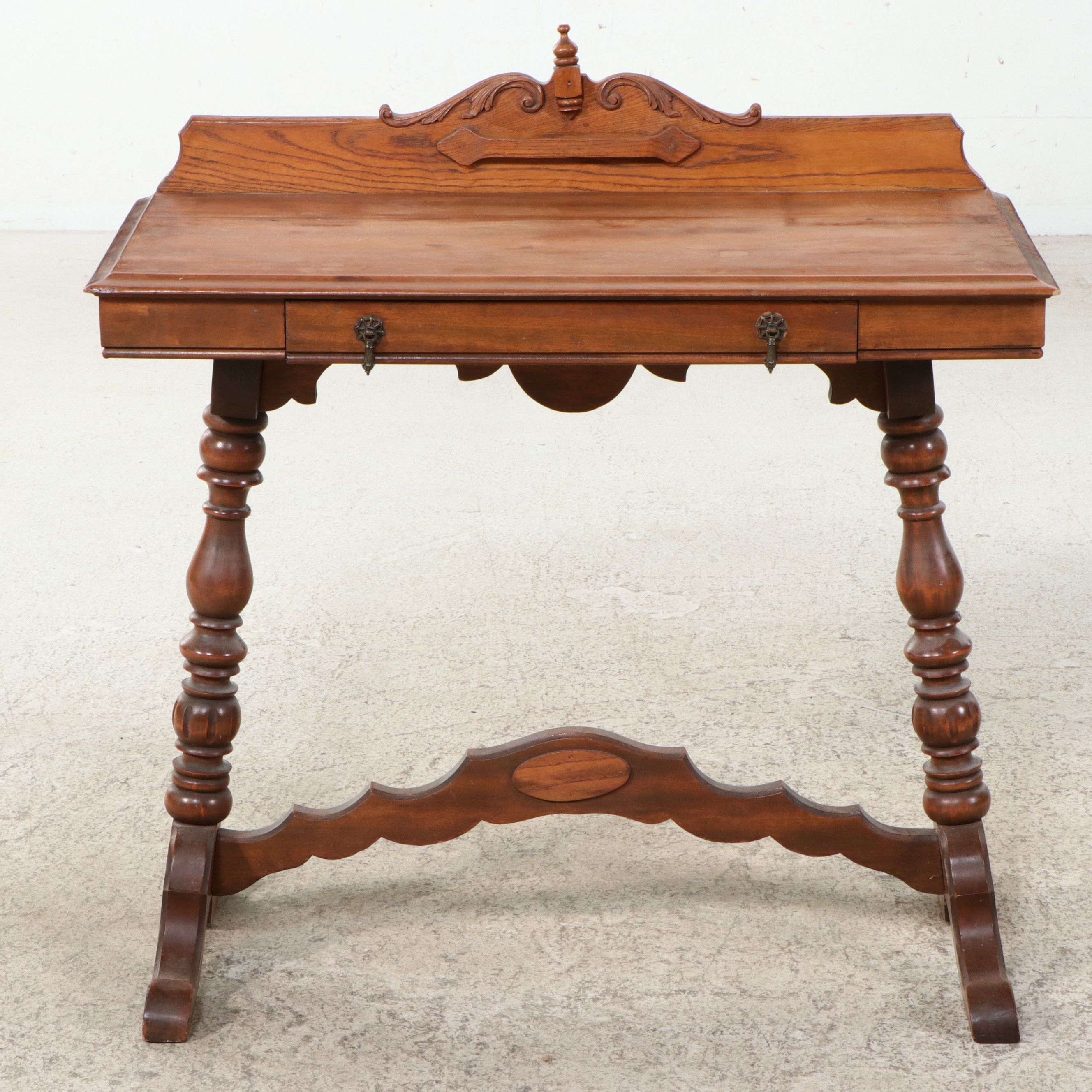 Victorian Style Oak and Mixed Wood Library Table or Writing Desk