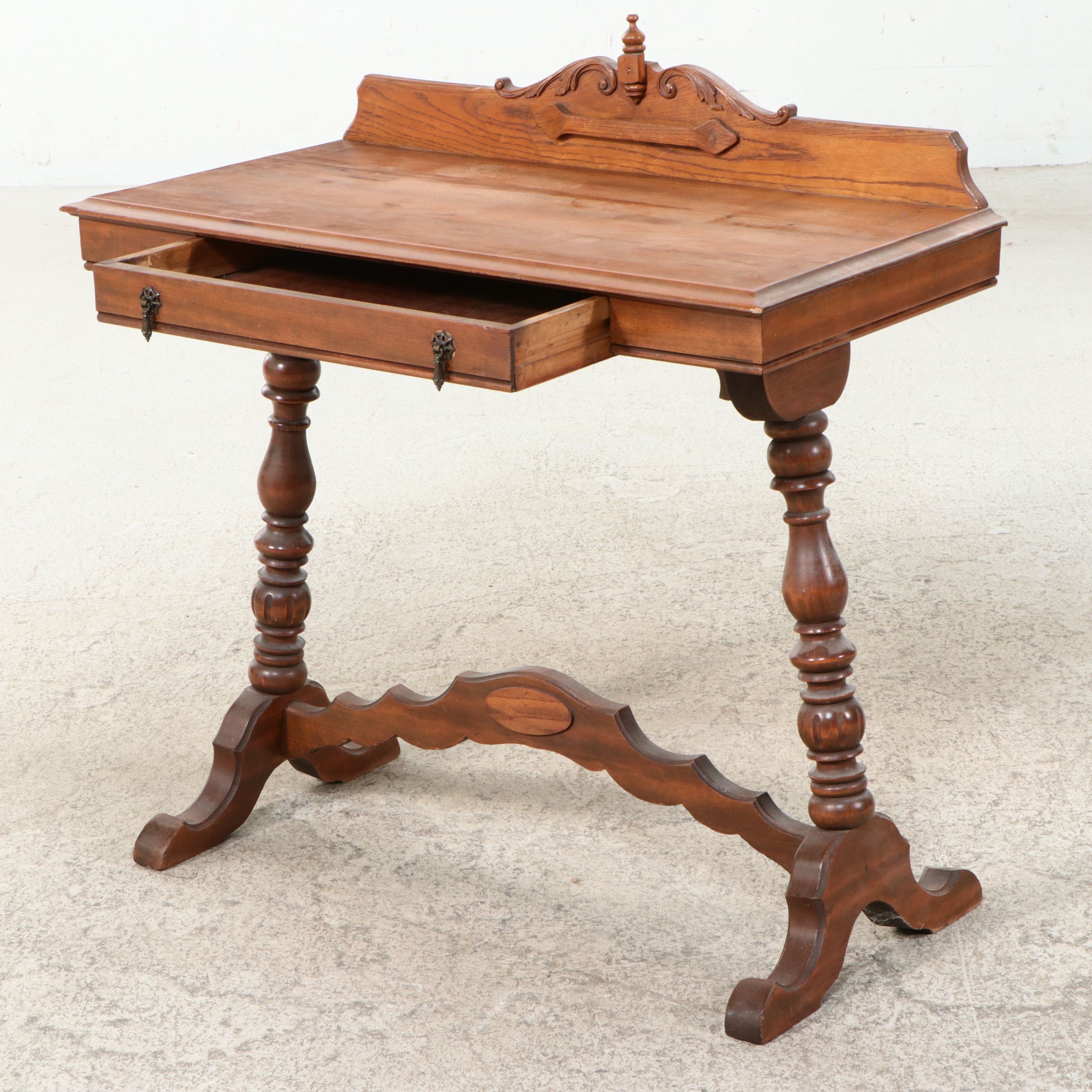 Victorian Style Oak and Mixed Wood Library Table or Writing Desk