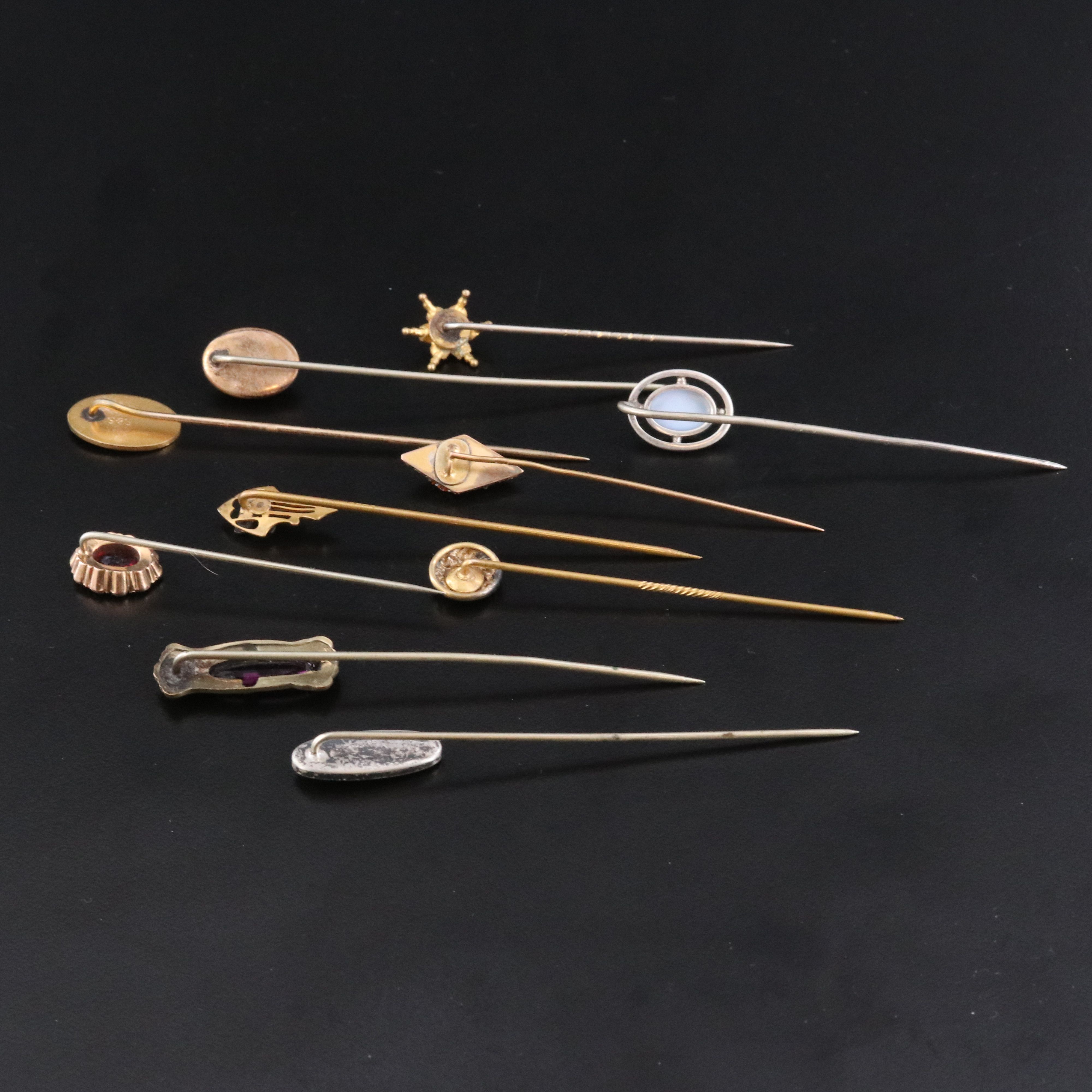 Stick Pin Collection Featuring 18K and Sterling with Abalone and Opal